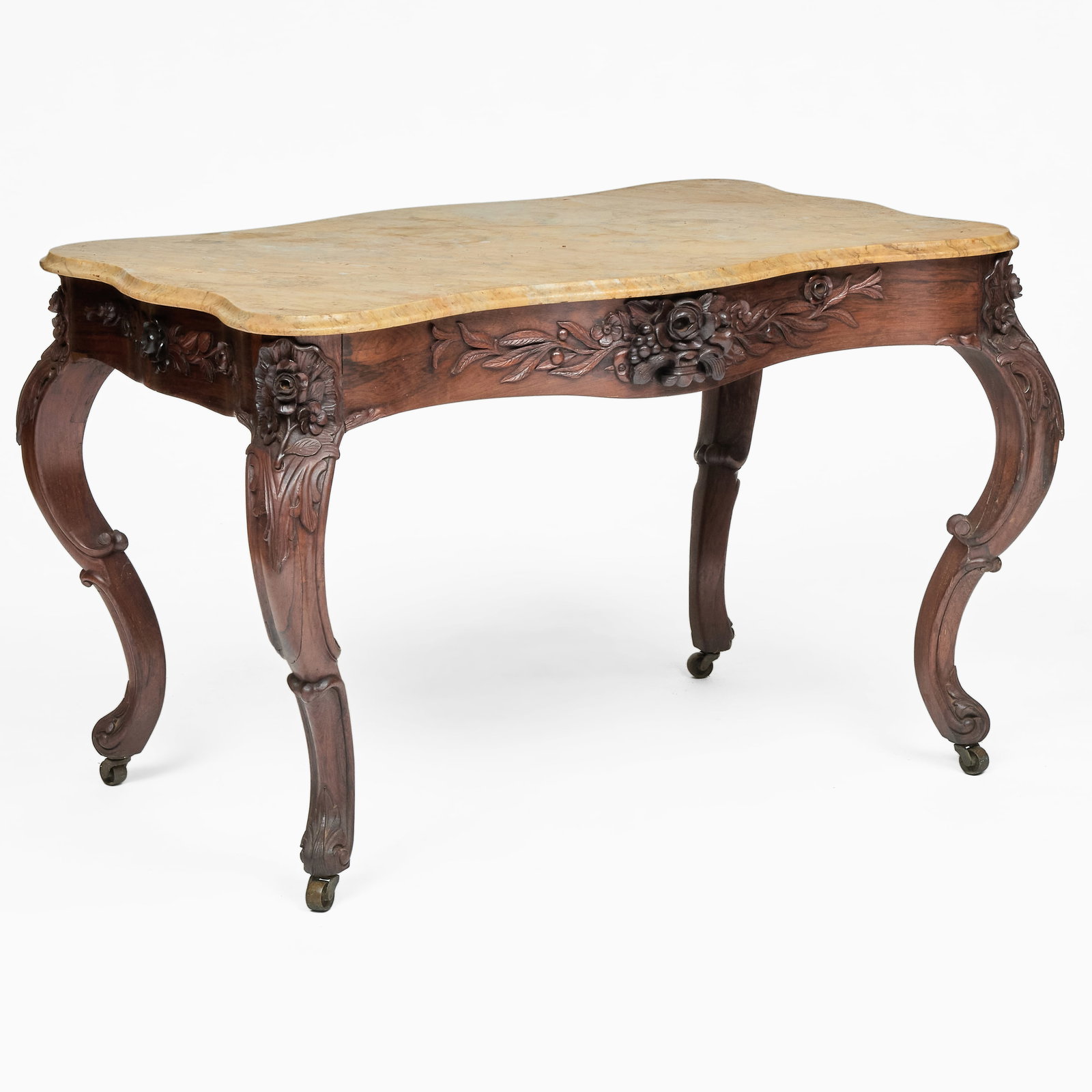 Rococo Revival Carved Rosewood Sienna Marble Top Center Table, Attributed to John Henry Belter (1 of 13)