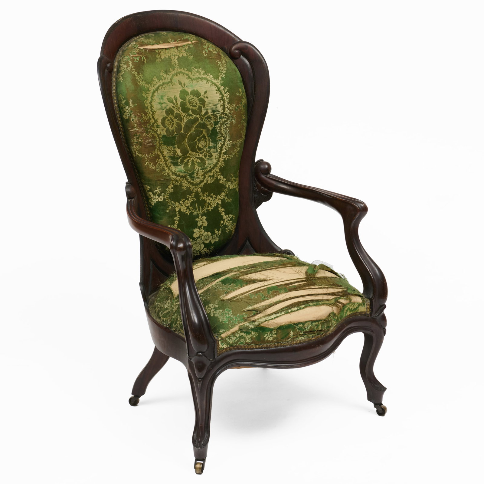 John Henry Belter Laminated Rosewood Armchair: John Henry Belter Laminated Rosewood Armchair Original upholstery.Together with a period photograph of the chair in-situ and copies of original bills of sale dated 1858 and signed by Belter.The 42 x 2