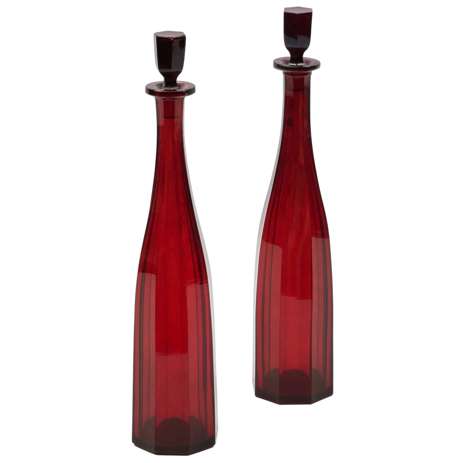 Near Pair of Cut Cranberry Glass Bottles and Stoppers (1 of 9)