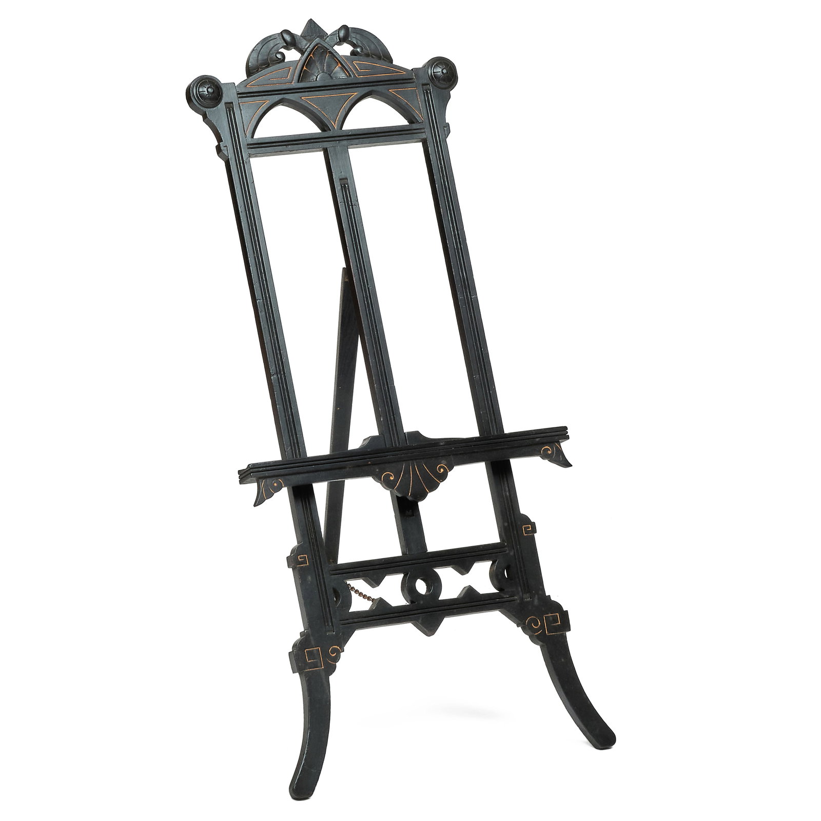 Small Gilt Incised and Ebonized Eastlake Easel: Small Gilt Incised and Ebonized Eastlake Easel 35 1/2 x 16 x 18 (open). Property from the Collection of Joan Bogart.