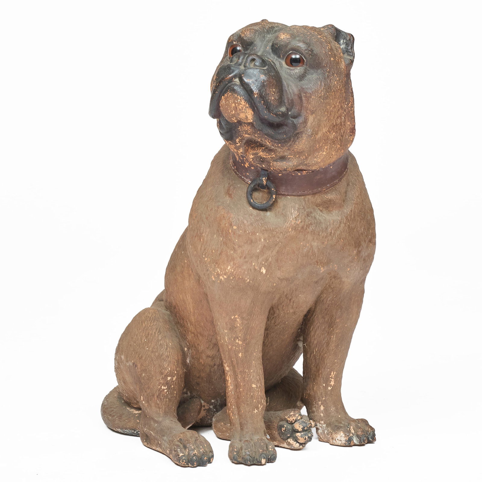 Large Painted Terracotta Model of a Seated Bulldog: Large Painted Terracotta Model of a Seated Bulldog Unmarked, inset with glass eyes.21 x 12 1/2 x 16 in. Property from the Collection of Joan Bogart.