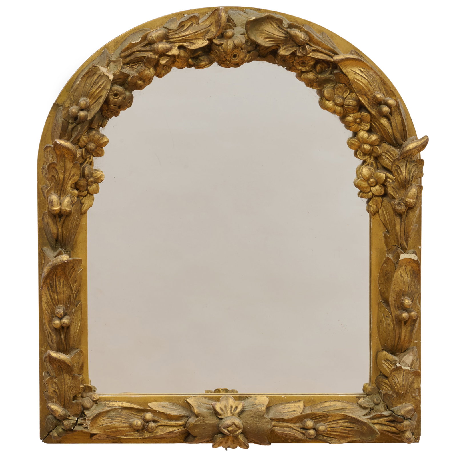 Victorian Floral Gilt Gesso and Composition Dome Top Wall Mirror: Victorian Floral Gilt Gesso and Composition Dome Top Wall Mirror 20 x 16 in. Property from the Collection of Joan Bogart.