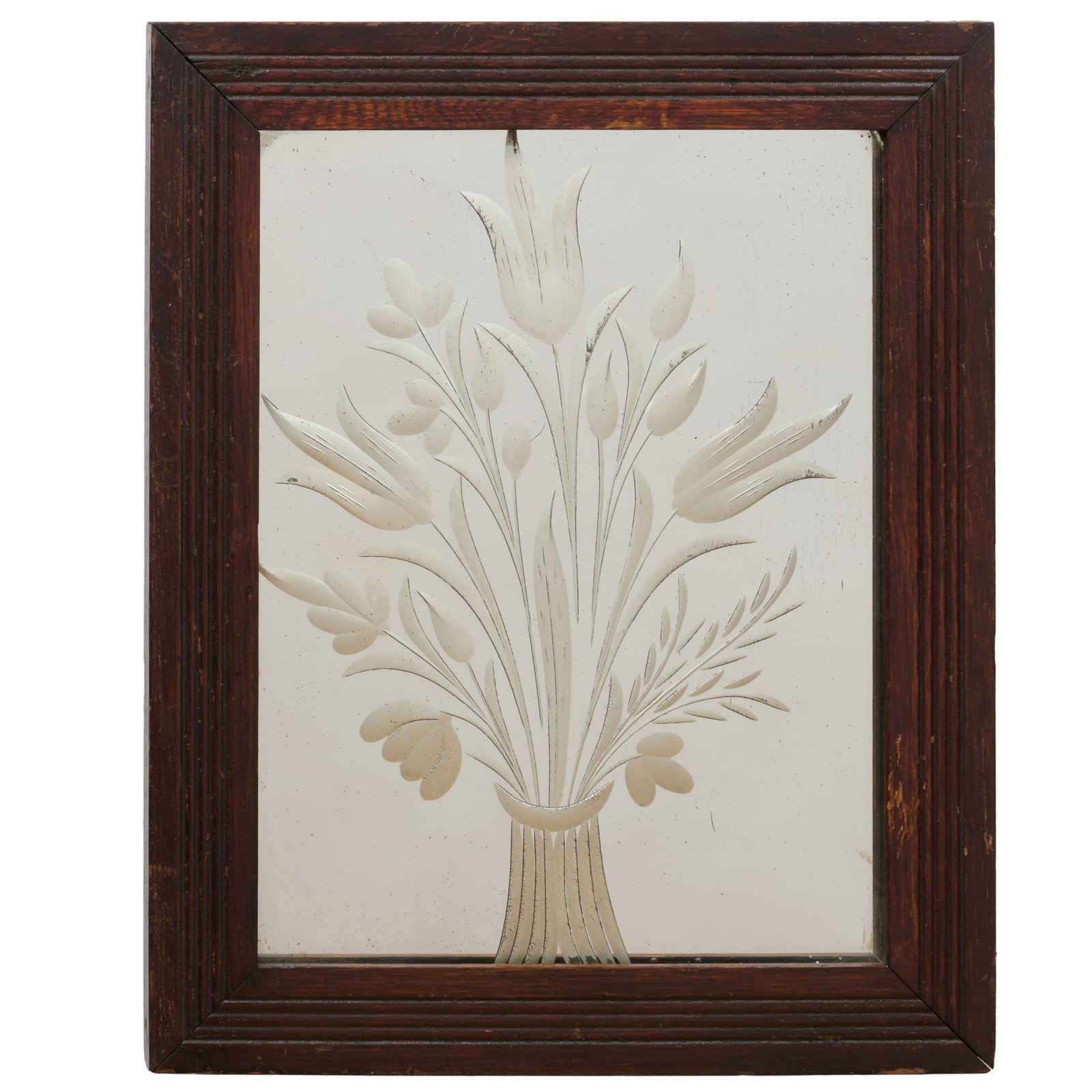 Pair of Etched Glass Mirrors in Oak Frames (1 of 6)