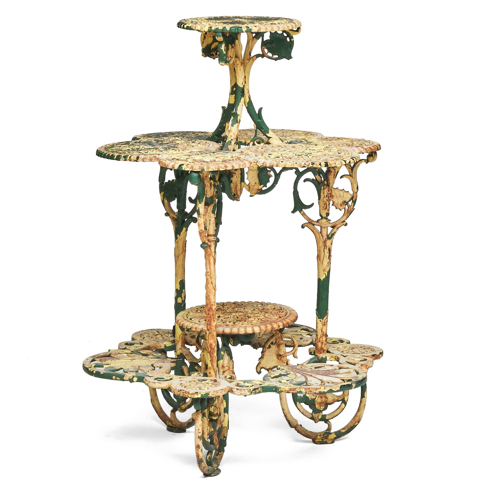 Cast Iron Four Tier Plant Stand, Attributed to Coalbrookdale: Cast Iron Four Tier Plant Stand, Attributed to Coalbrookdale 44 x 32 in. diam. Property from the Collection of Joan Bogart.