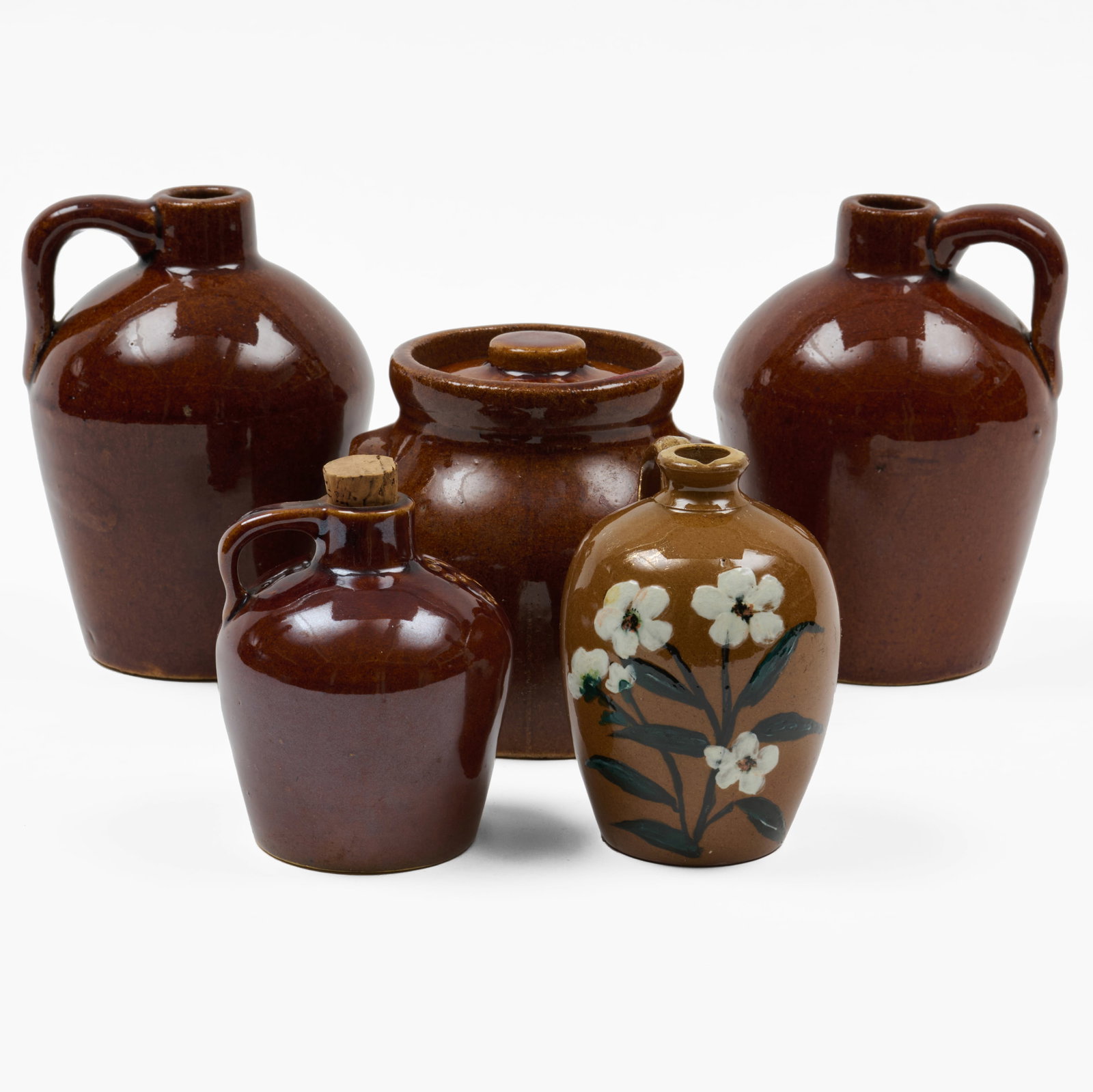 Group of Four Roycroft Brown Glazed Pottery Vessels and a Matt Morgan Pottery Jug (1 of 19)