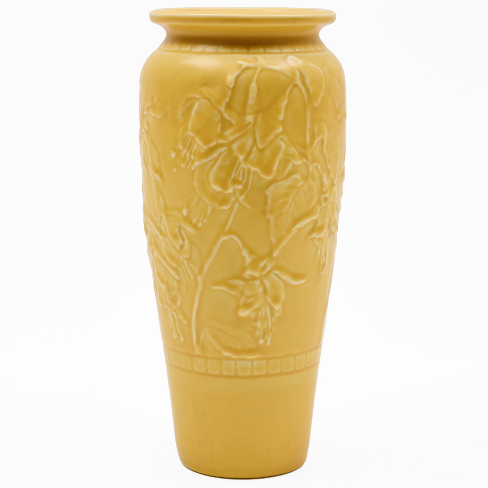 Rookwood Yellow Glazed Pottery Vase with Flowering Branches: Rookwood Yellow Glazed Pottery Vase with Flowering Branches Impressed mark. 11 1/4 x 4 3/4 in. diam. The Collection of Roger S. Wieck and Jean-Francois Vilain: Sold to Benefit The Morgan Library & Mus