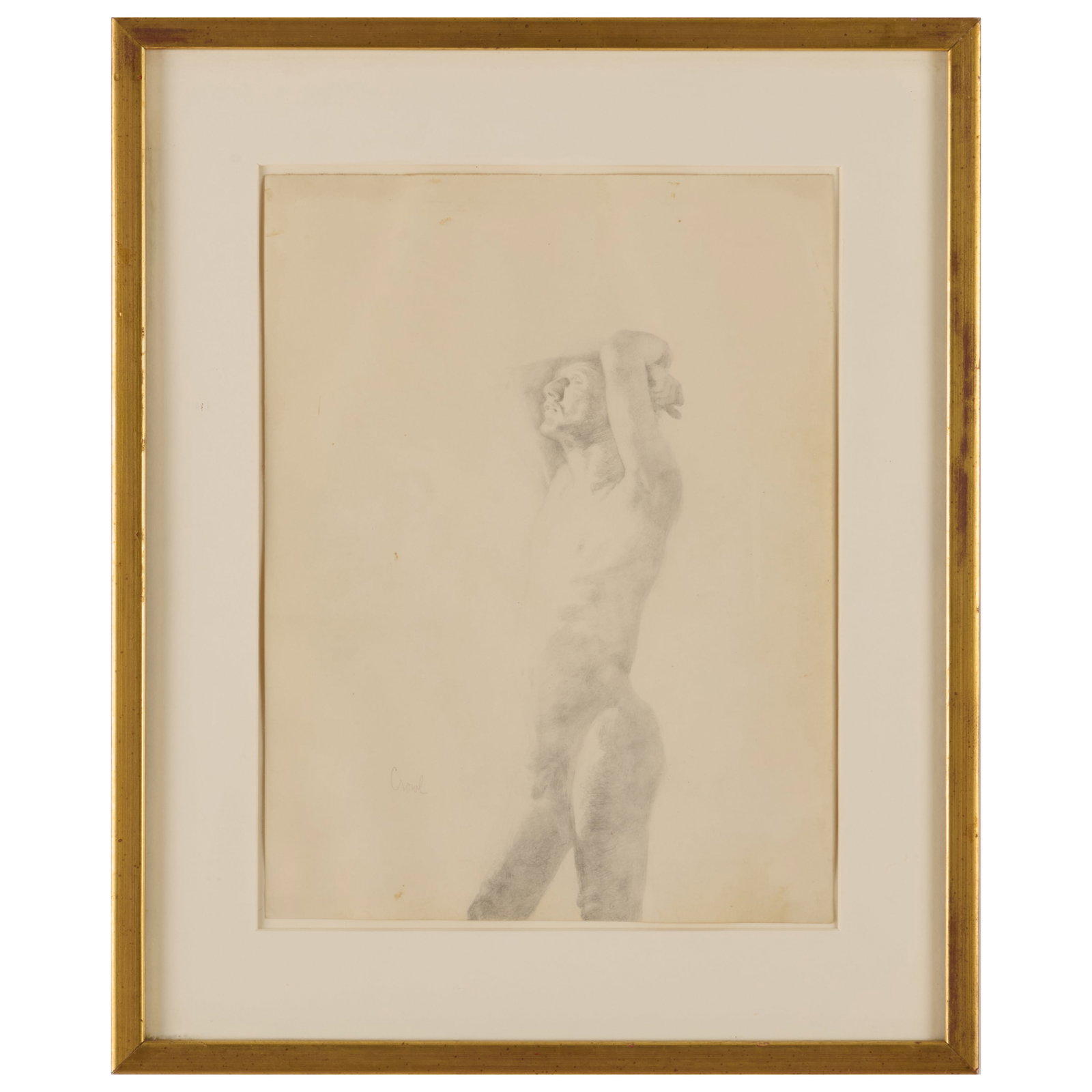 Robert Crowl (b. 1921): Standing Male Nude: Robert Crowl (b. 1921): Standing Male Nude Pencil on paper, signed 'Crowl' lower left; together with 20th Century School: Seated Male Nude, wash on paper, indistinctly signed lower right. 11 3/4 x 8 3