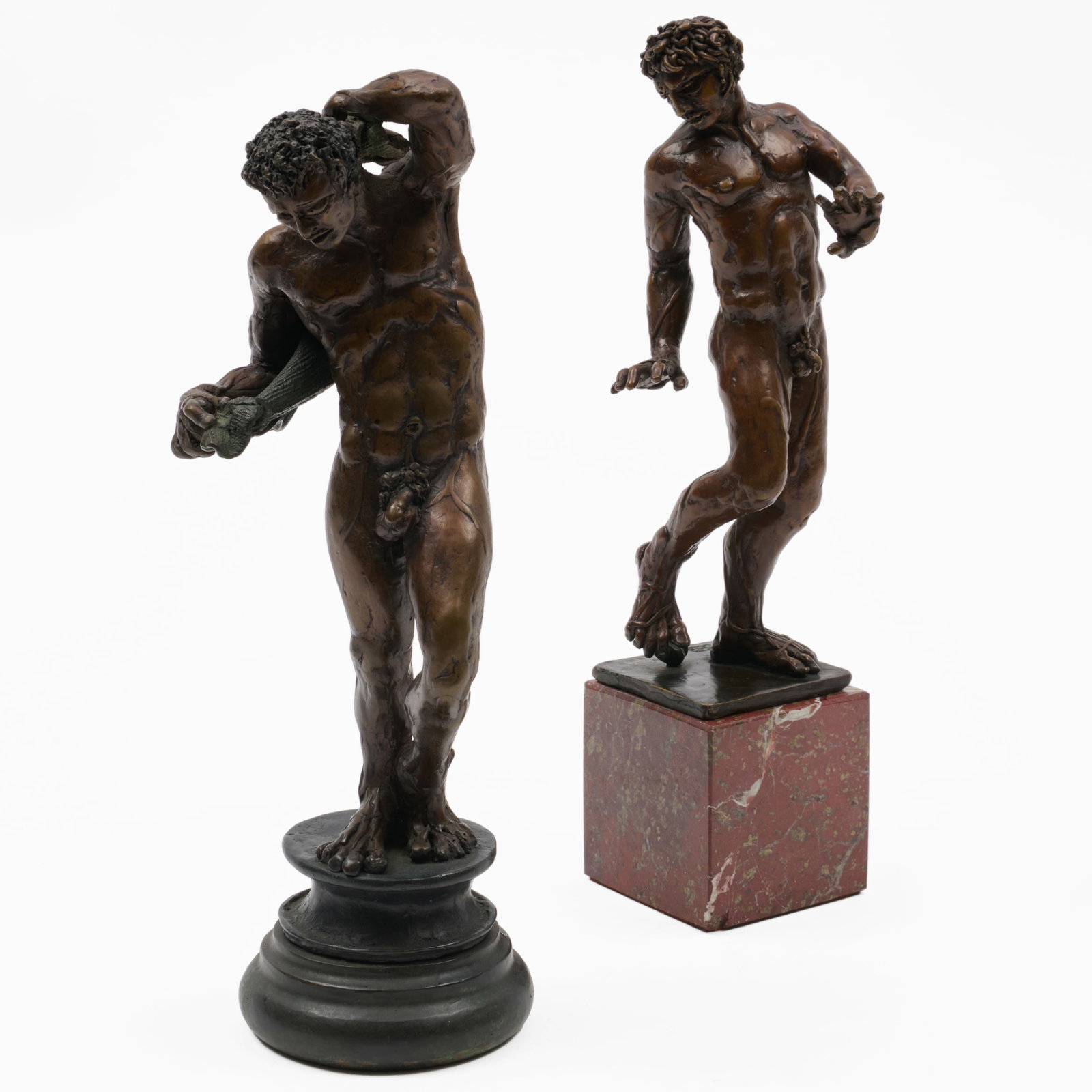 Campbell Glynn Paxton (b.1948): Youth Stepping on Knuckelbon; and Figure: Campbell Glynn Paxton (b.1948): Youth Stepping on Knuckelbon; and Figure Two bronze, both signed with initials 'CGP' lower back, Youth on a red marble base. 10 1/2 in. (height with base), and 10 1/4