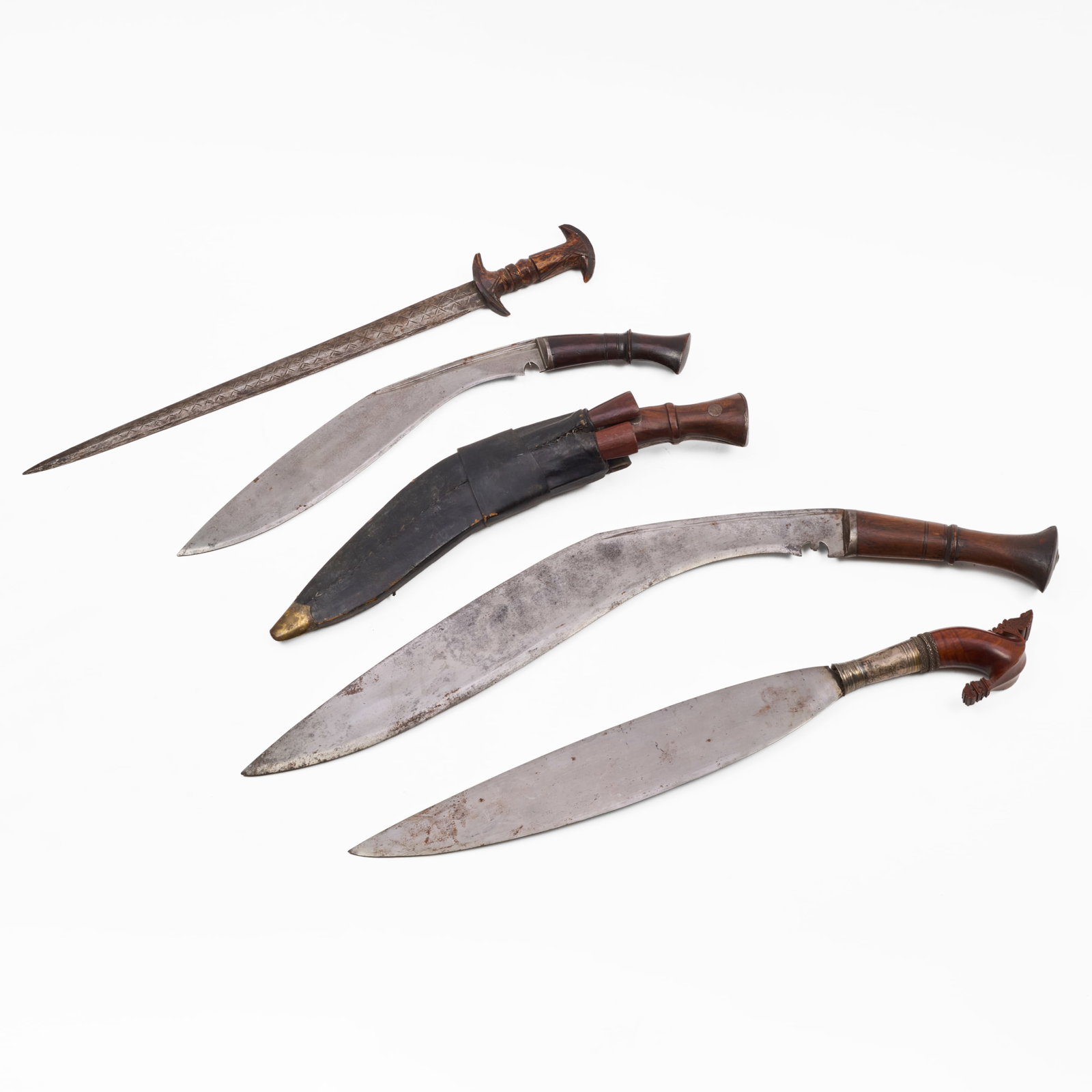 Group of Three Nepalese Khukuri, a Filipino Barong, & a Tribal Sword (1 of 12)