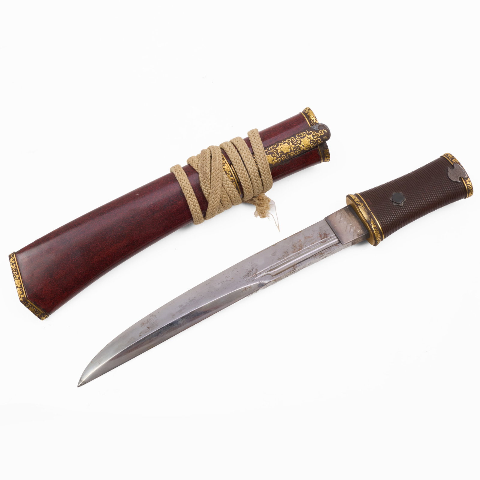Japanese Tanto: Japanese Tanto With lacquer and mixed metal scabbard.8 3/4 in. long (blade), 12 1/2 in long (overall). Property of a Lady, Upper East Side, NYC.