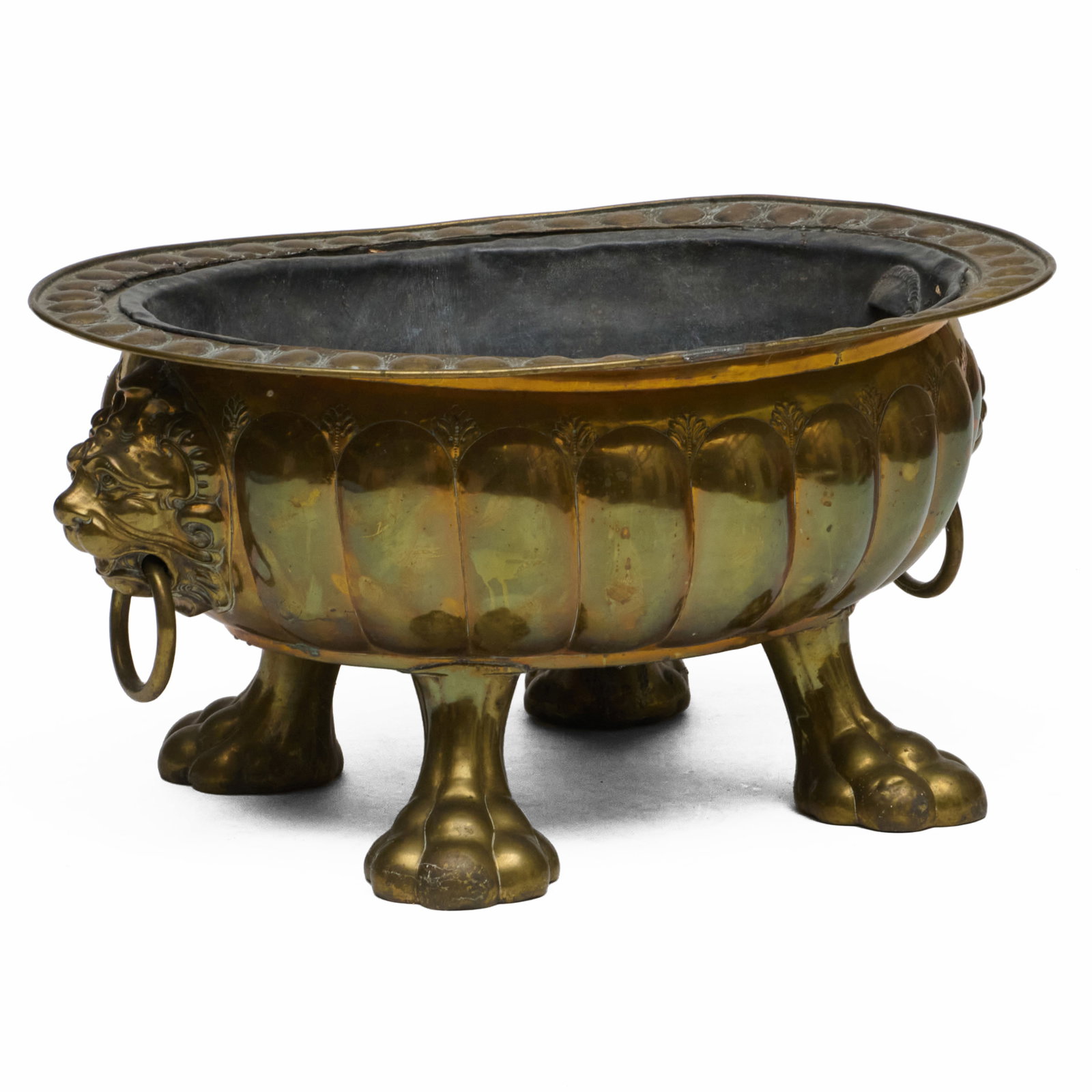 Dutch Baroque Style Repousse Brass Jardiniere: Dutch Baroque Style Repousse Brass Jardiniere 14 1/2 x 28 x 23 1/2 in. The Collection of a Private Connecticut Collector.