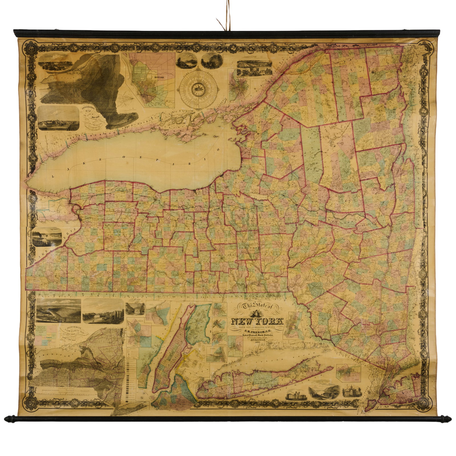 John Homer French (1824-1888): The State of New York, 1860: John Homer French (1824-1888): The State of New York, 1860 Engraving in black with hand-coloring on four sheets of wove paper, 1860, published by Robert Pearsall Smith, Syracuse, NY. 70 x 80 in.