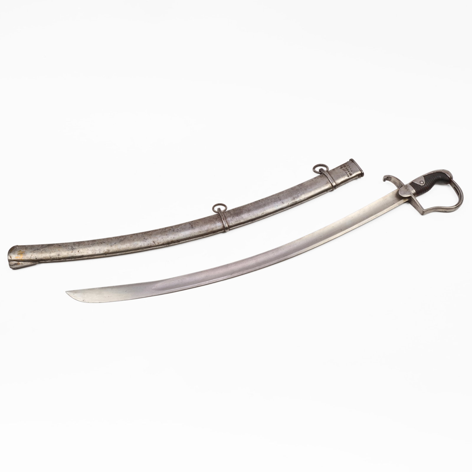 Prussian M1873 Artillery Sword: Prussian M1873 Artillery Sword The knuckle guard stamped '5.A.F.1..16.'; the sheath variously stamped and 'R.P.C. 14.64.'32 3/4 in. long (blade); 39 in. long (overall). Property of a Lady, Upper East