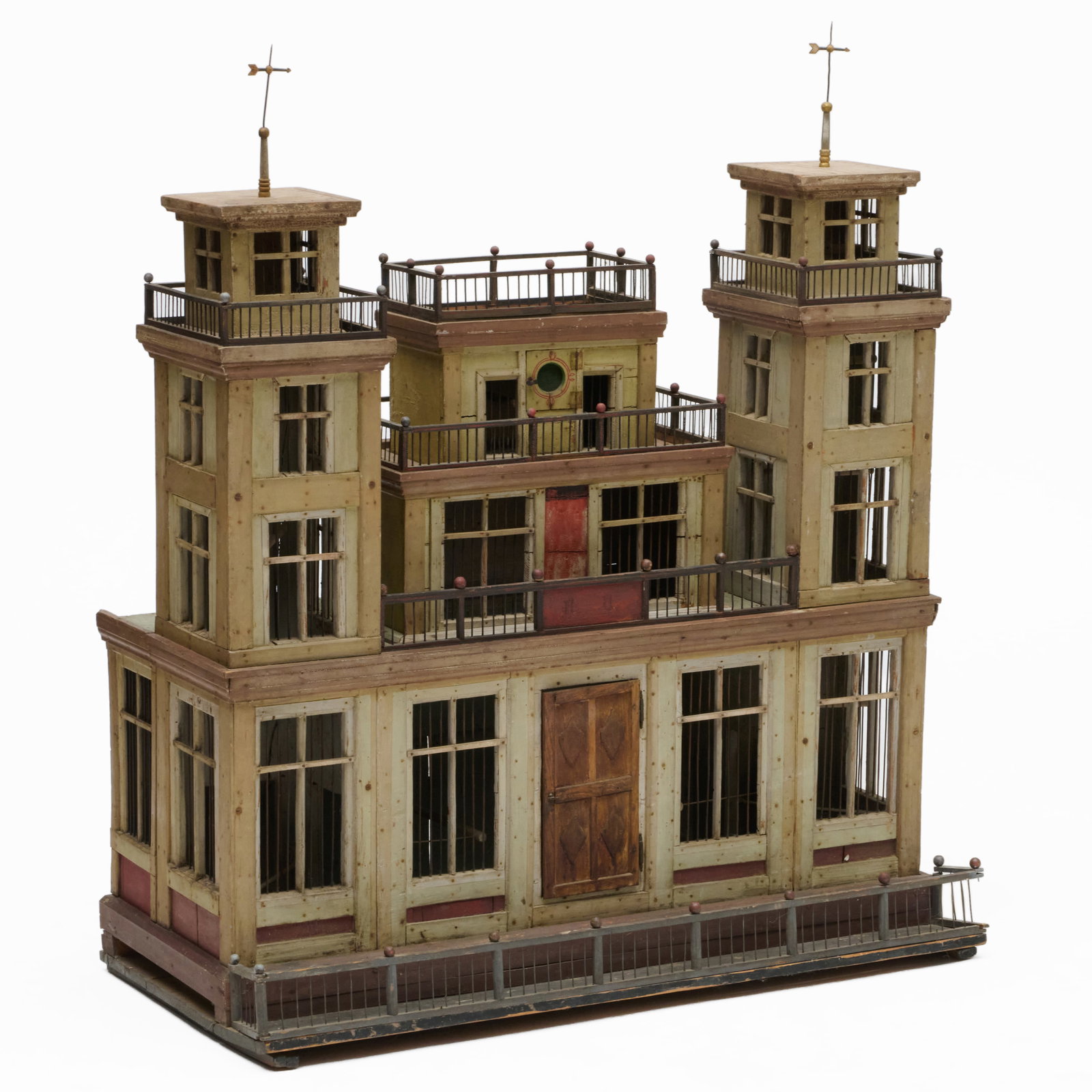 Continental Painted House-Form Birdcage: Continental Painted House-Form Birdcage 43 3/4 x 44 1/4 x 22 1/2 in. The Collection of a Private Connecticut Collector.