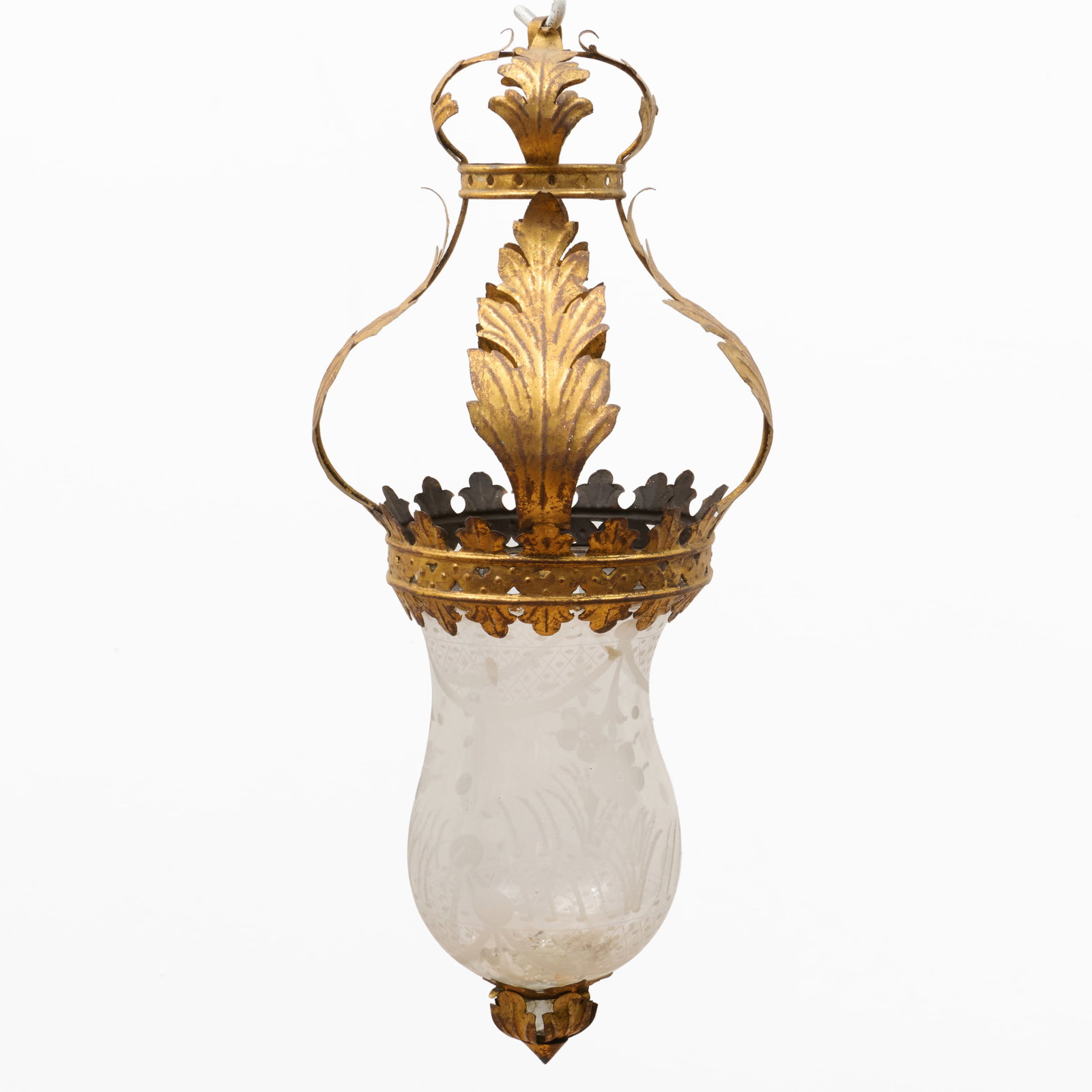 Victorian Gilt-Metal and Etched Glass Hall Lantern (1 of 9)