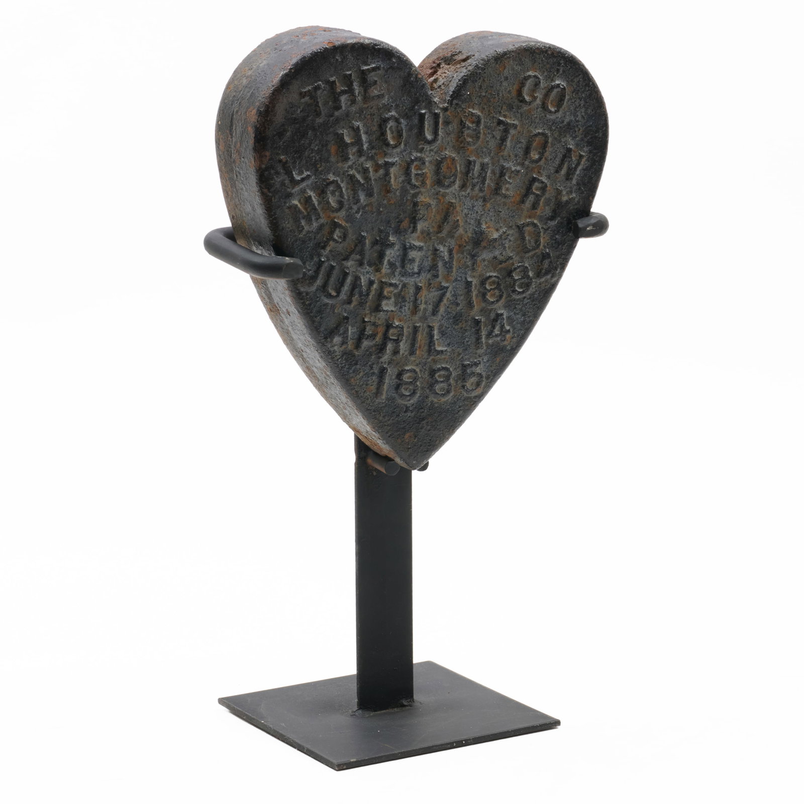 Cast Metal Trade Patent Sign in the Form of a Heart: Cast Metal Trade Patent Sign in the Form of a Heart On custom metal stand.The sign 10 1/2 x 9 1/4 in. x 2 1/4 in., 16 1/2 x 9 1/4 x 6 in. (overall). Property from the Estate of Dr. Lawrence Gordon, NY