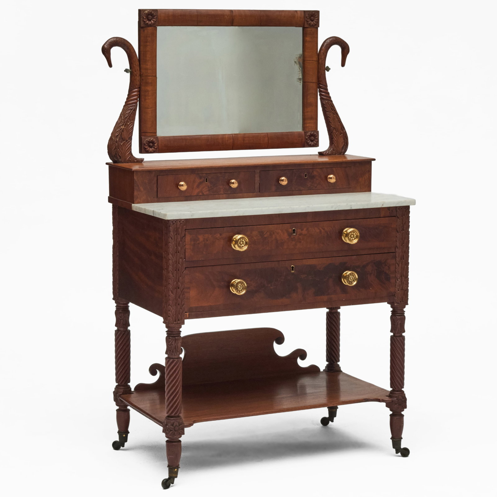Classical Carved Mahogany Dressing Table with Marble Top, Massachusetts (1 of 11)