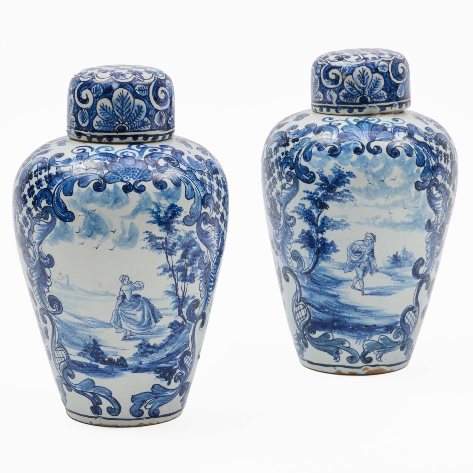 Pair of Delft Blue and White Jars and Covers (1 of 7)