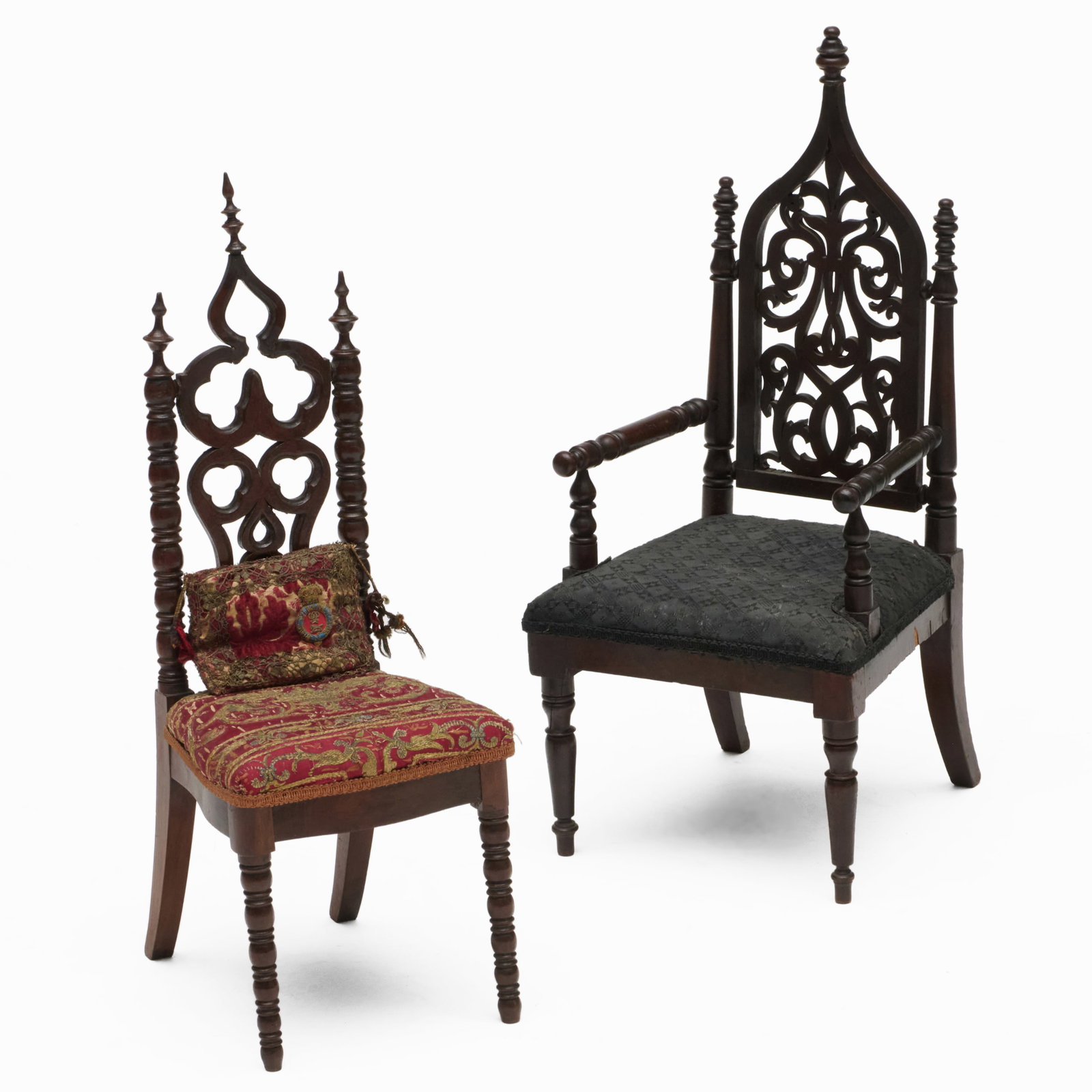 Two Gothic Revival Carved Walnut Doll's Chairs (1 of 9)