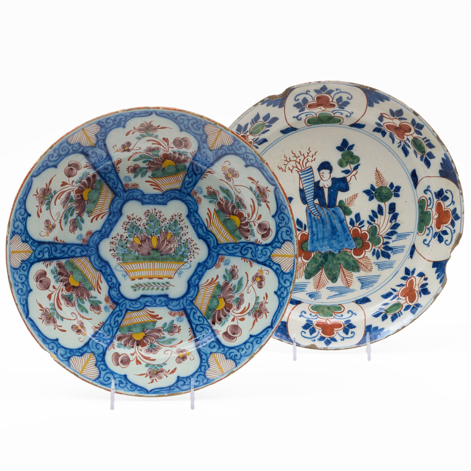 Delft Polychrome Basin with Baskets and a Charger with a Maiden (1 of 7)