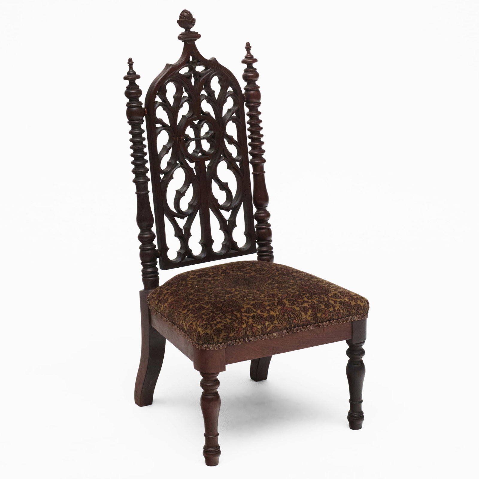 Gothic Revival Carved Walnut Side Chair: Gothic Revival Carved Walnut Side Chair 35 1/2 x 17 x 16 in., seat height 12 in. Collection of Lee B. Anderson, 35 Stuyvesant St., NYC.