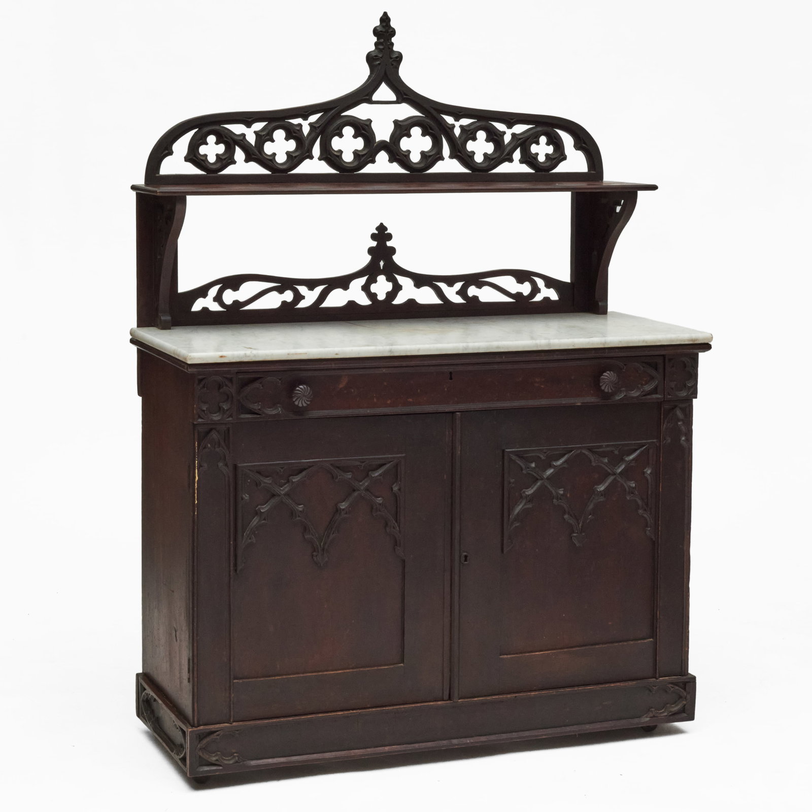 Gothic Revival Stained Oak and Marble Top Sideboard (1 of 13)