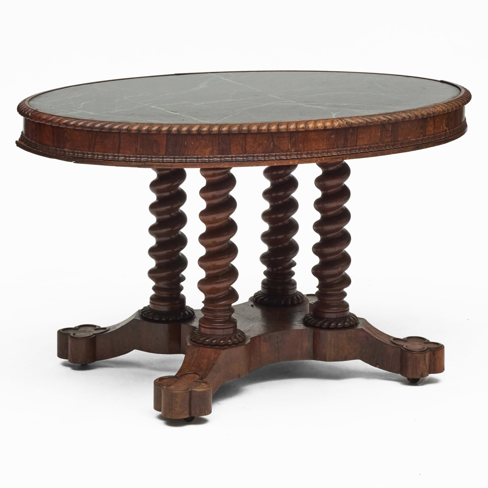 Gothic Revival Rosewood Center Table with Verde Antico Marble Top (1 of 8)