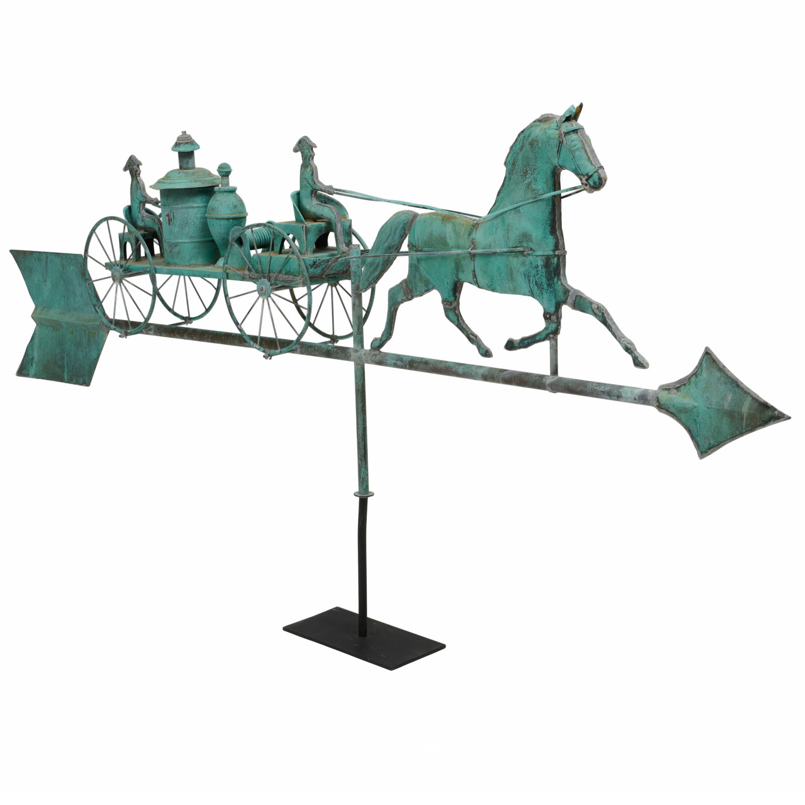 Full-Bodied Molded Sheet Copper Horse-Drawn 'Fire Pumper' Weathervane (1 of 12)