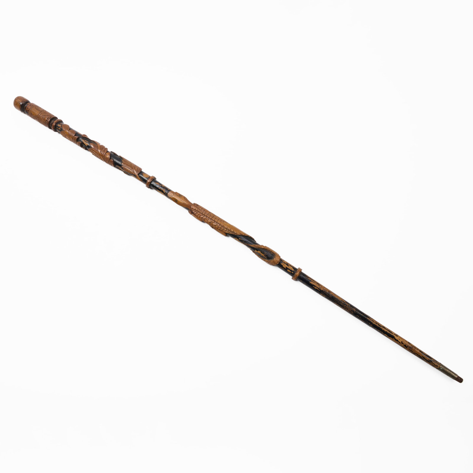 Native American 'Sitting Bull' Carved Painted Wood Cane (1 of 5)