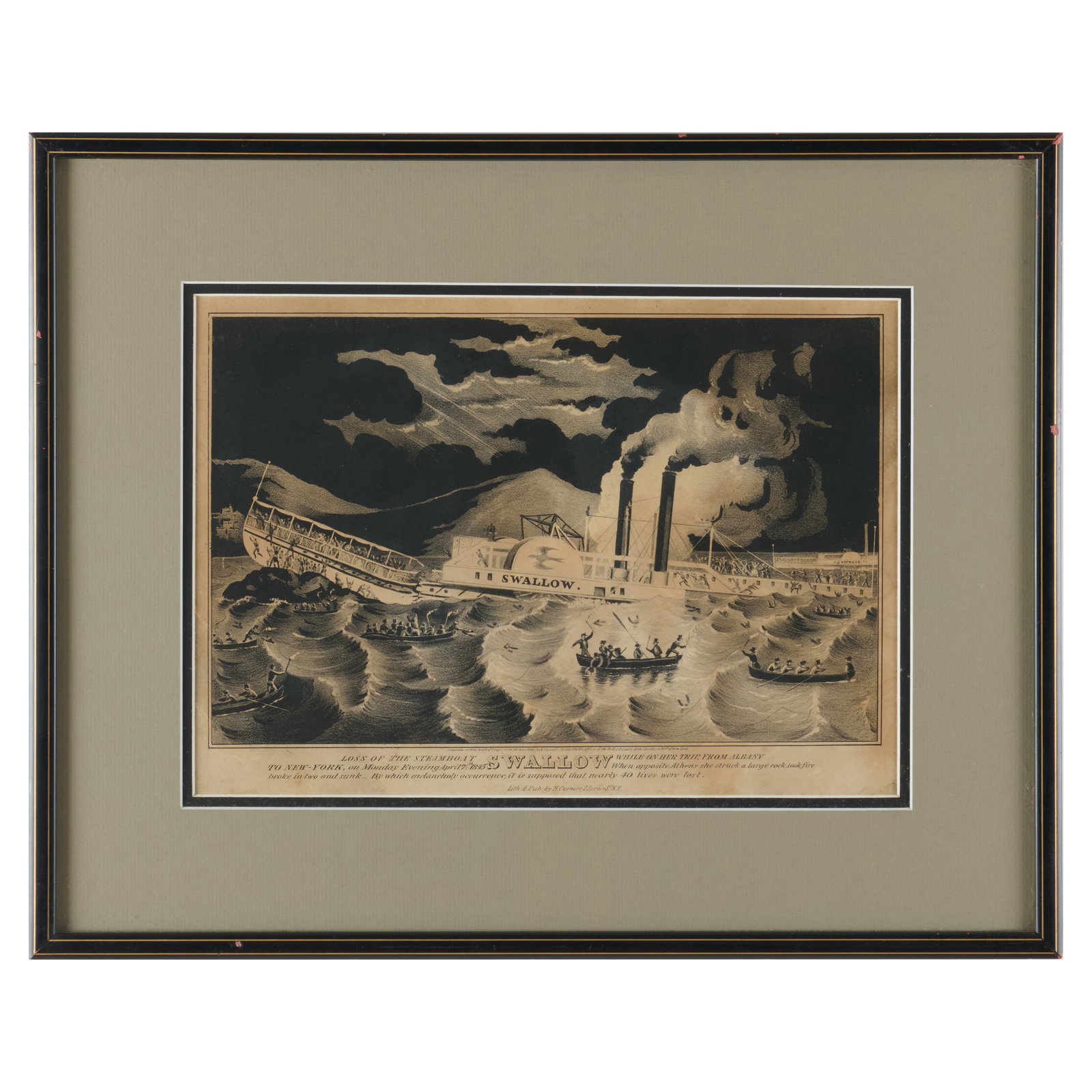 Nathaniel Currier (1813-1888): The Loss of the Steamboat Swallow: Nathaniel Currier (1813-1888): The Loss of the Steamboat Swallow Lithograph in black on wove paper, 1845; together with American School: The Presidents of the United States, lithograph in black with h