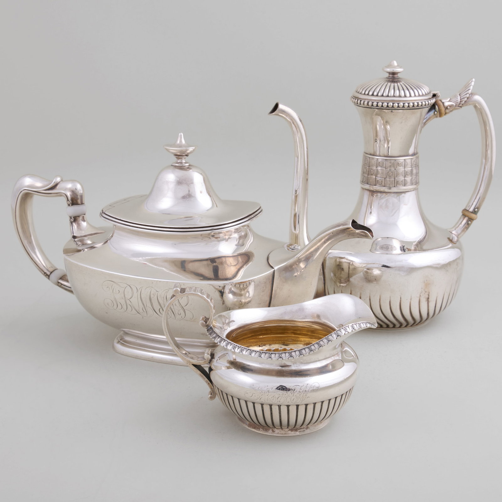 Gorham Silver Teapot, a Gorham Silver Plate Coffee Pot and a Theodore B. Starr Silver Cream Jug (1 of 20)