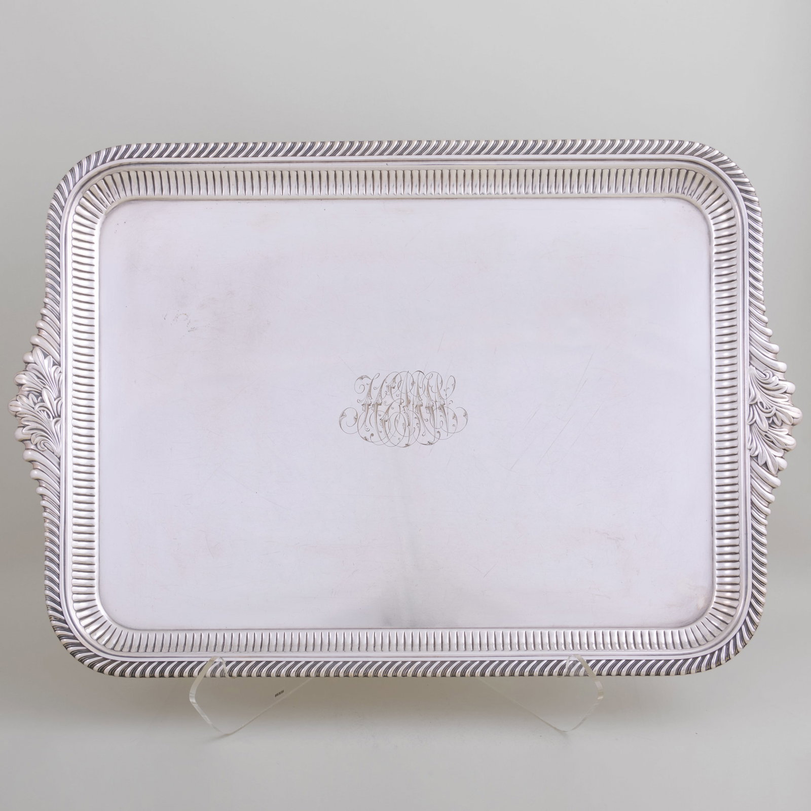 Two Gorham Silver Plate Rectangular Monogrammed Serving Trays - 9