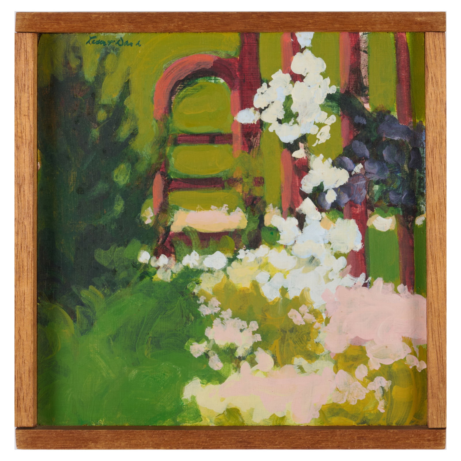 Robert Dash (1934-2013): Roses at the Gate: Robert Dash (1934-2013): Roses at the Gate Oil on board, 1969, signed 'Robert Dash' upper left, signed, titled and dated on the reverse. 10 x 10 in., 11 x 11 in. (frame). The Collection of Simon Parke