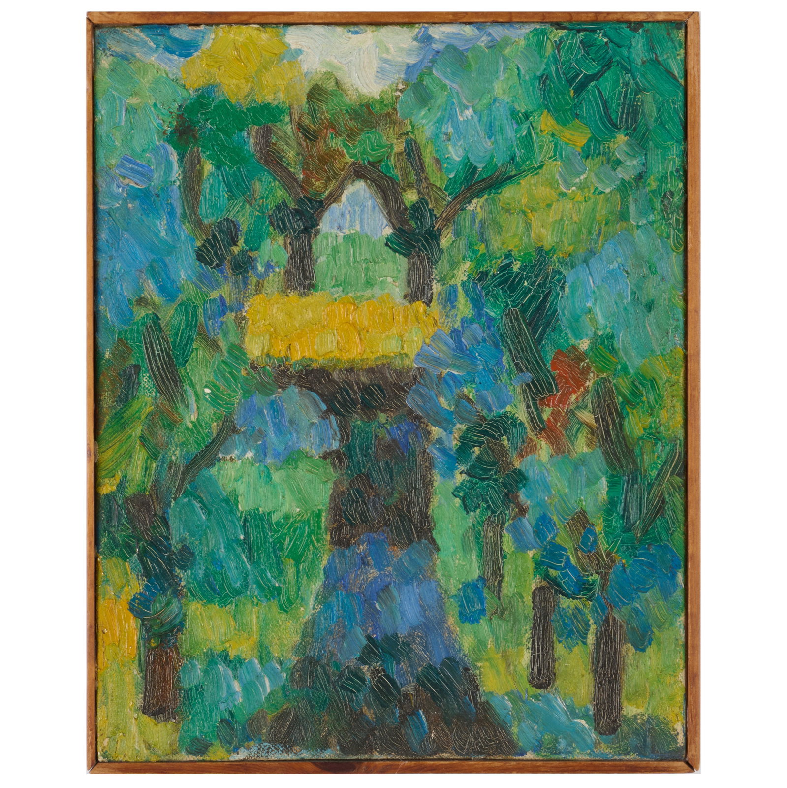 Jan Muller (1922-1958): Woodland Scene: Jan Muller (1922-1958): Woodland Scene Oil on board, c. 1955, unsigned, inscribed 'Jan Muller, early 1955, exhibited Hansa Gallery Dec 1955-Jan 1956' and 'Richard Bellamy (former director Hansa Galler