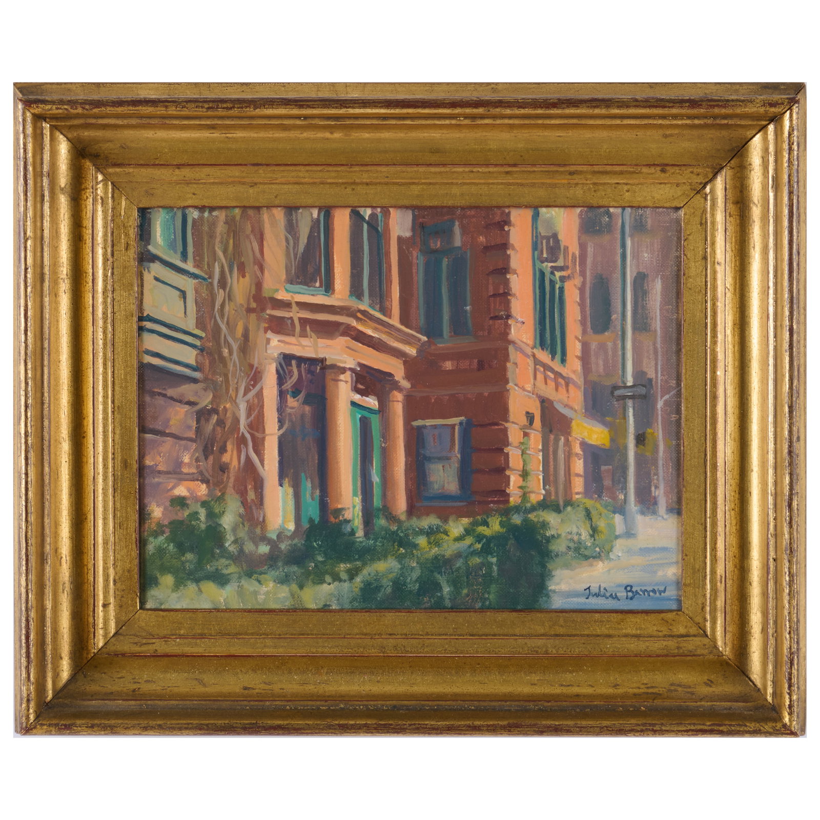 Julian Barrow (1939-2013): New York Town House: Julian Barrow (1939-2013): New York Town House Oil on canvas, signed 'Julian Barrow' lower right. 6 x 8 in., 9 x 11 in. (frame). The Collection of Simon Parkes.