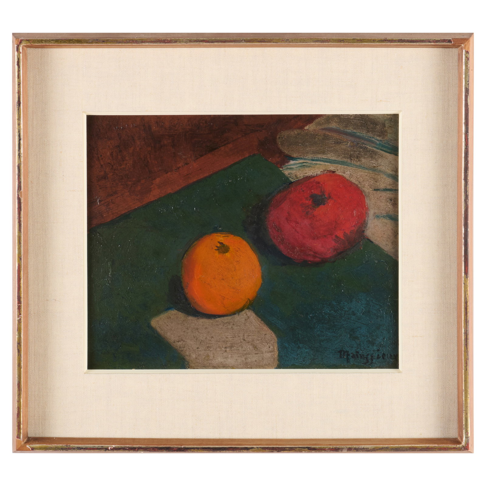 Lucien Mainssieux (1885-1958): Still Life with Fruit: Lucien Mainssieux (1885-1958): Still Life with Fruit Oil on paperboard, signed 'Mainssieux' lower right. 8 1/2 x 10 in., 14 x 15 in. (frame). Sold Cowans, OH, March 11, 2017, Lot 62.The Collection of 