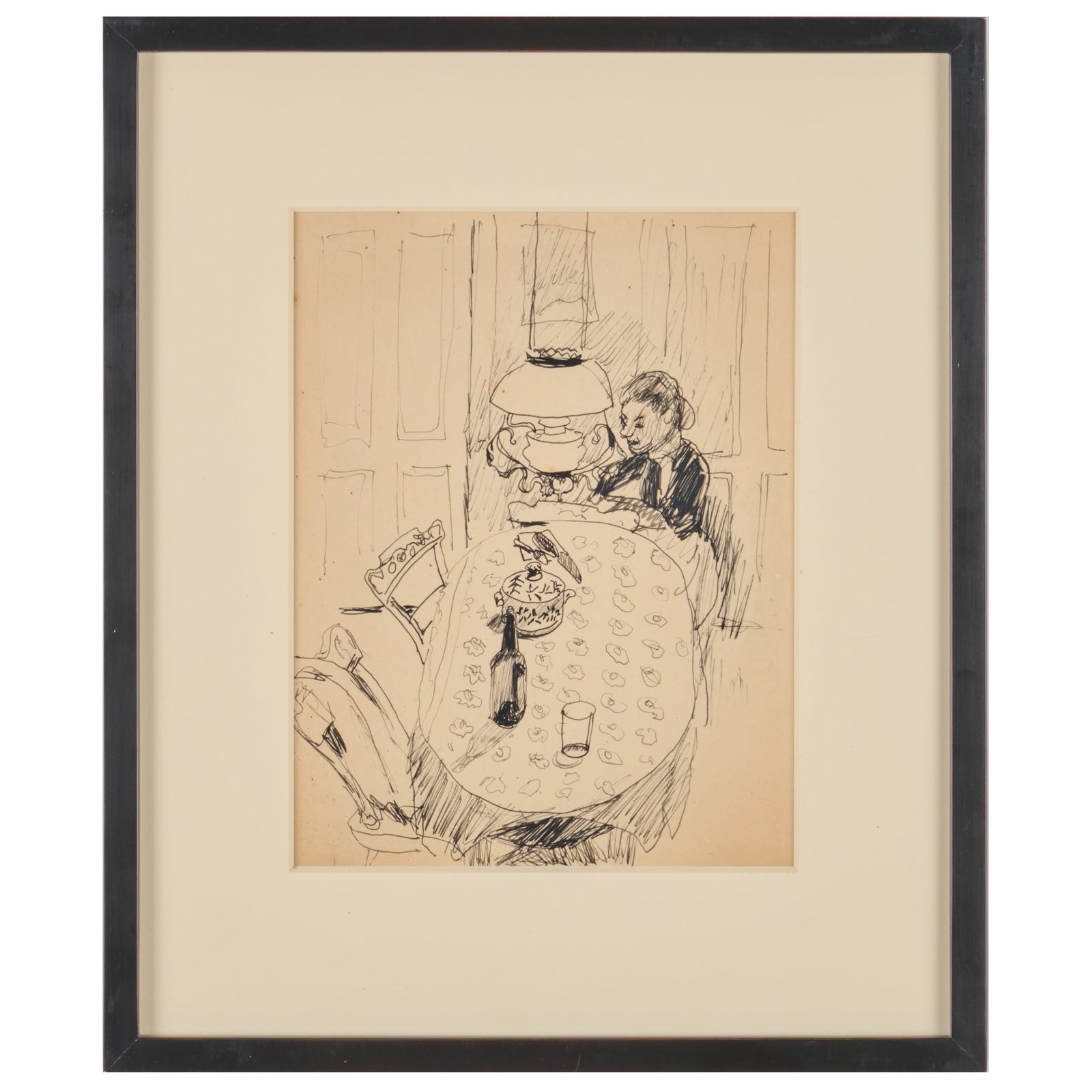 Fairfield Porter (1907-1975): Study for 'Interior': Fairfield Porter (1907-1975): Study for 'Interior' Ink on paper, c. 1951, unsigned, with labels from Hirschl & Adler Galleries, NY. 11 x 8 1/2 in. (sheet), 16 7/8 x 14 1/8 in. (frame). Note