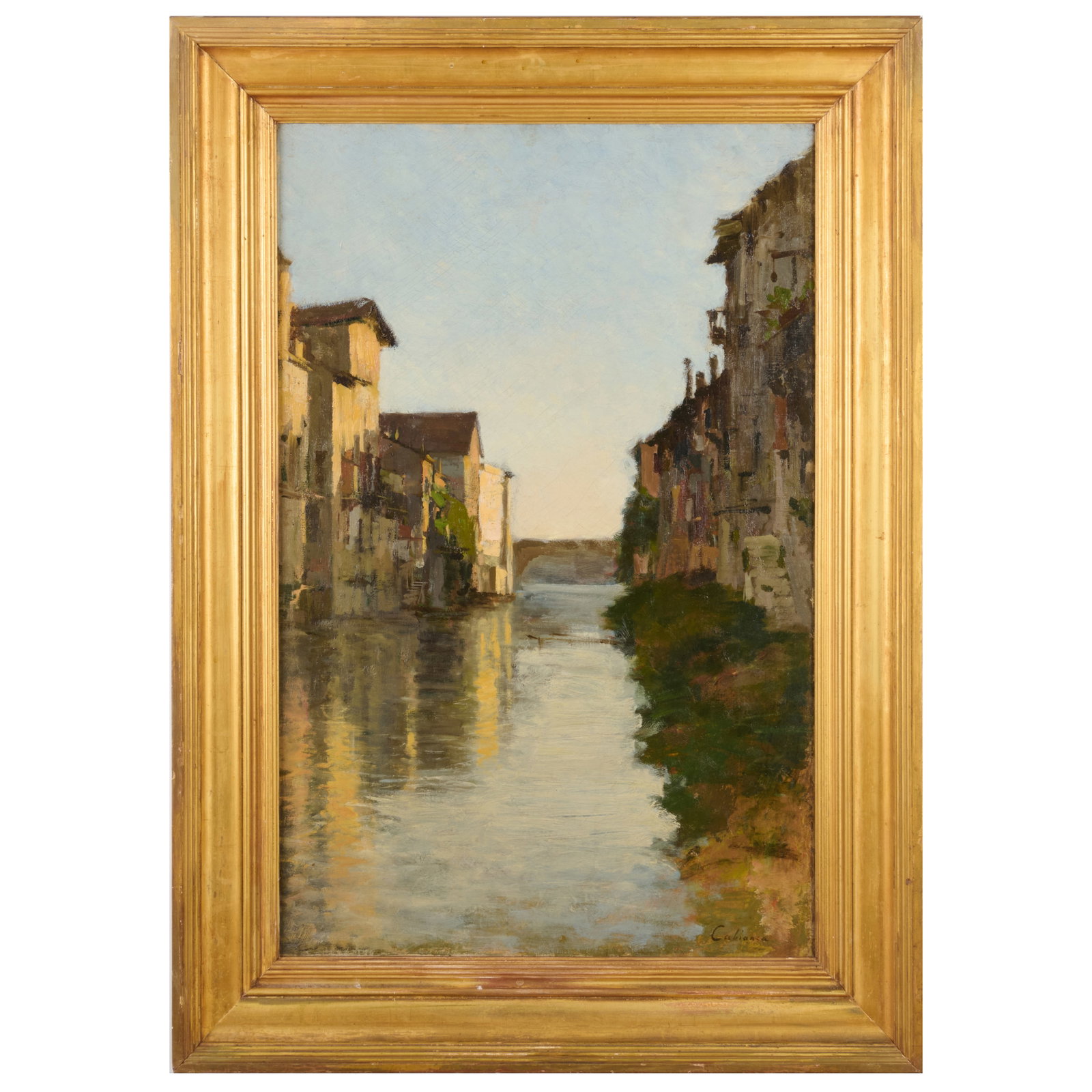 Vincenzo Cabianca (1827-1902): Canal Scene: Vincenzo Cabianca (1827-1902): Canal Scene Oil on canvas, signed 'Cabianca' lower right, with label from Questroyal Fine Art, NY. 27 1/2 x 17 3/4 in., 34 1.2 x 24 3/4 in. (frame). Exhibited