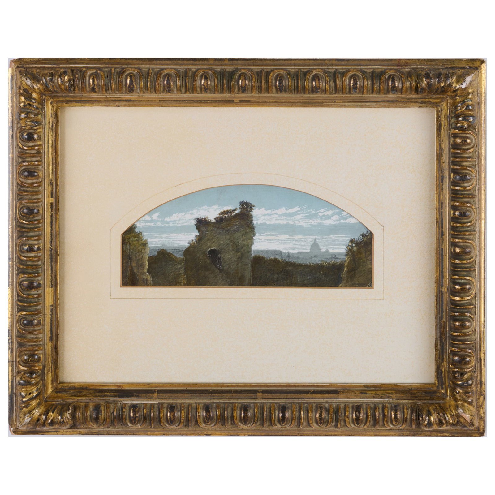 Elihu Vedder (1836-1923): The Thermae of Caracalla: Elihu Vedder (1836-1923): The Thermae of Caracalla Gouache on paper, unsigned, with a variously inscribed paper label. 3 1/4 x 7 3/4 in. (sheet overall), 11 1/4 x 14 1/4 in. (frame). Exhibi