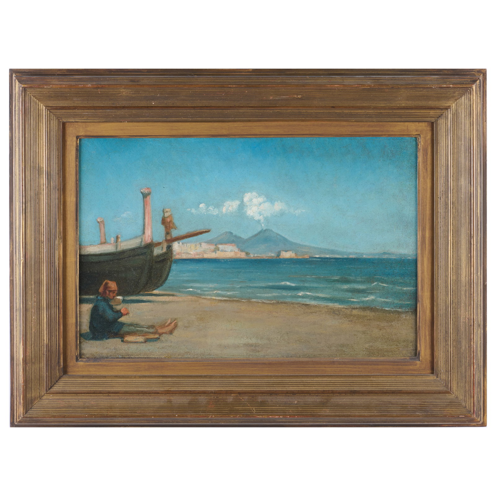 20th Century School: On the Dock, Bay of Naples: 20th Century School: On the Dock, Bay of Naples Oil on canvas, unsigned, lined. 11 1/2 x 17 3/4 in., 18 x 24 in. (frame). The Collection of Simon Parkes.