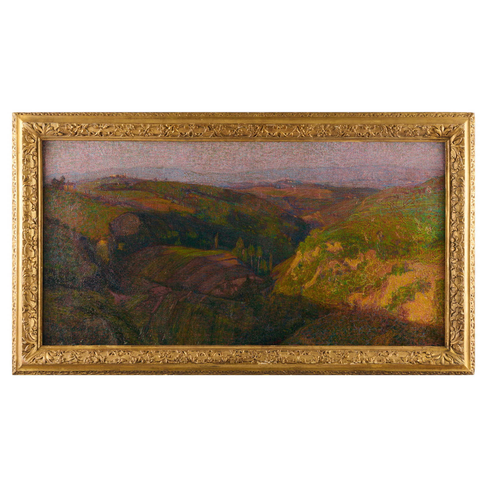 Attributed to Llewelyn Lloyd (1879-1949): Palaia: Attributed to Llewelyn Lloyd (1879-1949): Palaia Oil on canvas, 1904, signed 'Llewelyn Lloyd' and titled lower left, lined. 20 x 39 in., 25 x 44 in. (frame).
