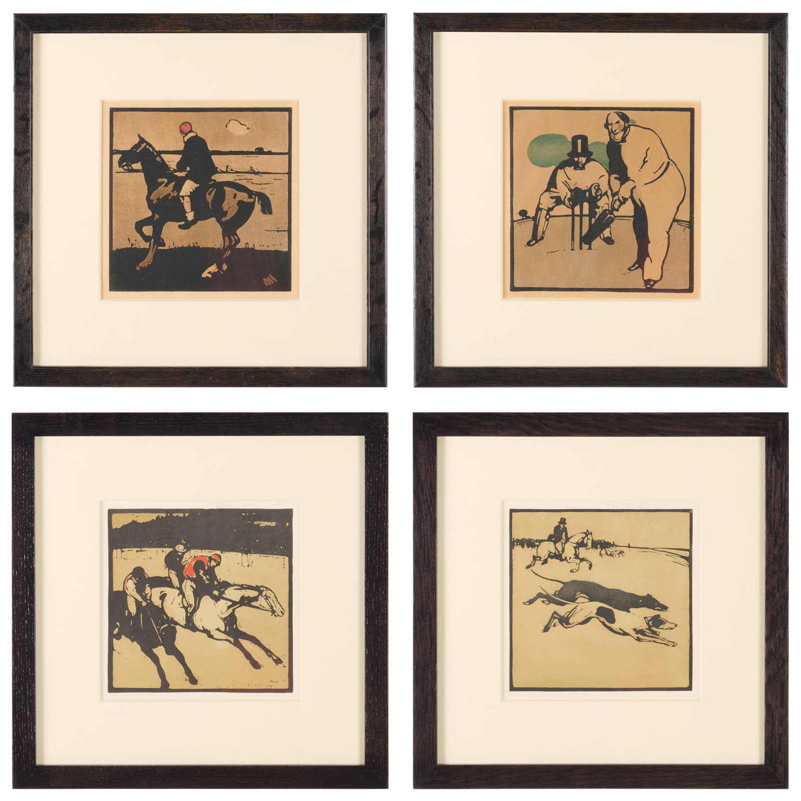After William Nicholson (1872-1949): An Almanac of Twelve Sports: Four Plates: After William Nicholson (1872-1949): An Almanac of Twelve Sports: Four Plates Four woodcuts in colors on wove paper, 1898, one with label from Maynard & Bradley Bookshop & Gallery, Nottingham. All 8 1