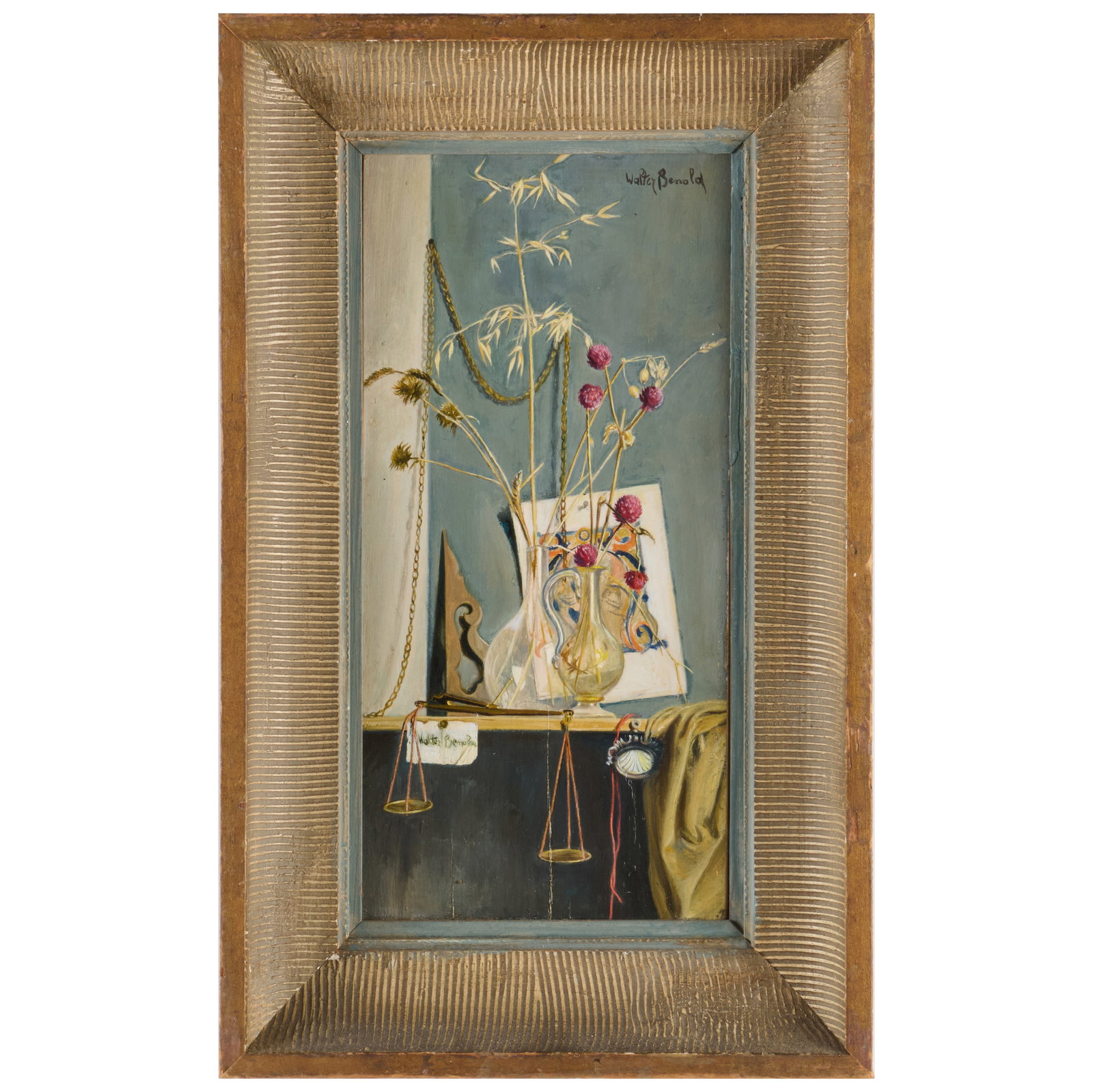 Walter Benoldi (1914-1985): Still Life with Wildflowers and Scales (1 of 5)