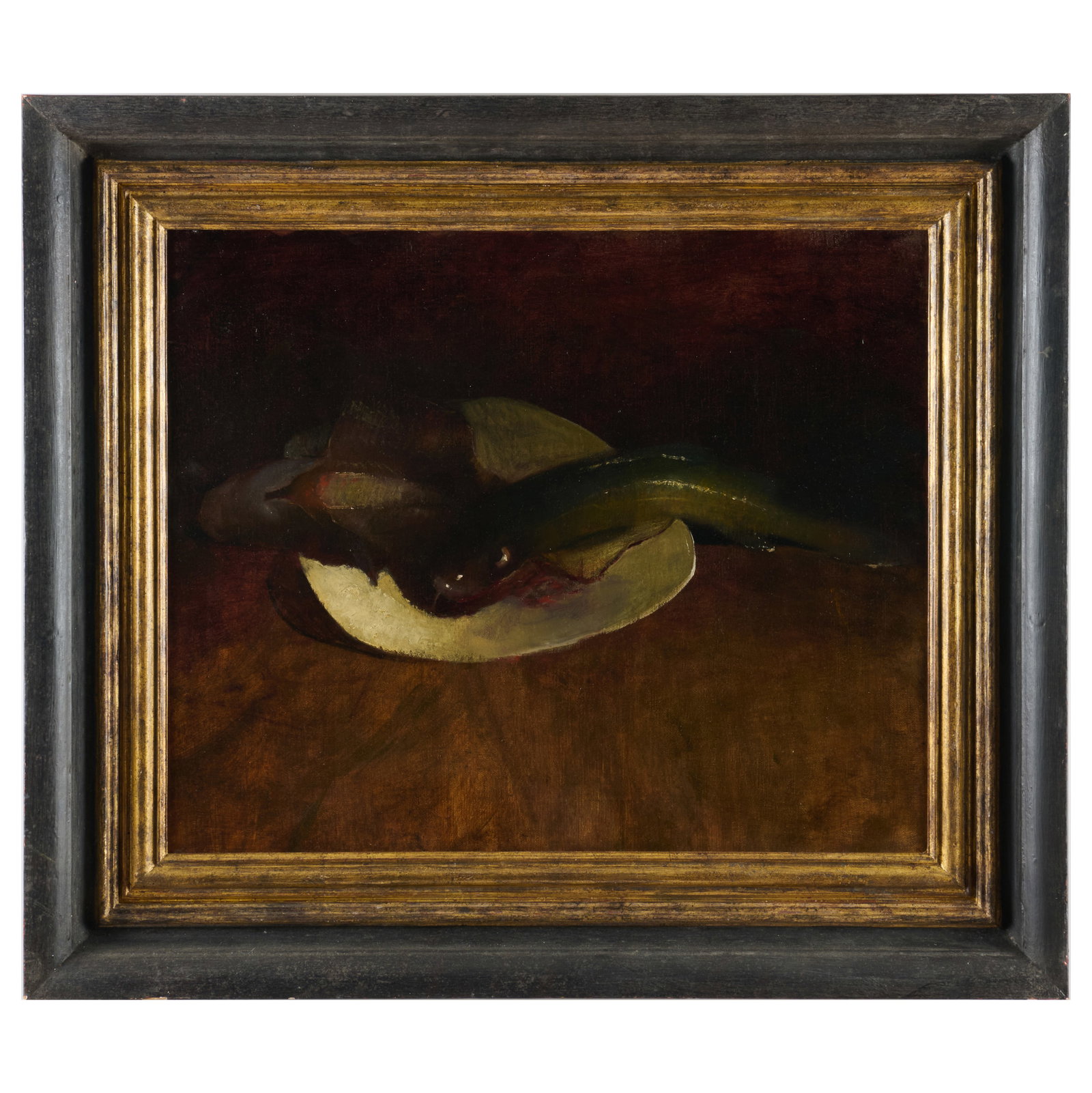 Manner of William Merrit Chase (1849-1916): Still Life with Fish in a Shell: Manner of William Merrit Chase (1849-1916): Still Life with Fish in a Shell Oil on canvas, unsigned. 20 x 24 in., 27 3/4 x 32 in. (frame). Sold Eldred's, MA, August 1, 2013, Lot 908.The Collection of 