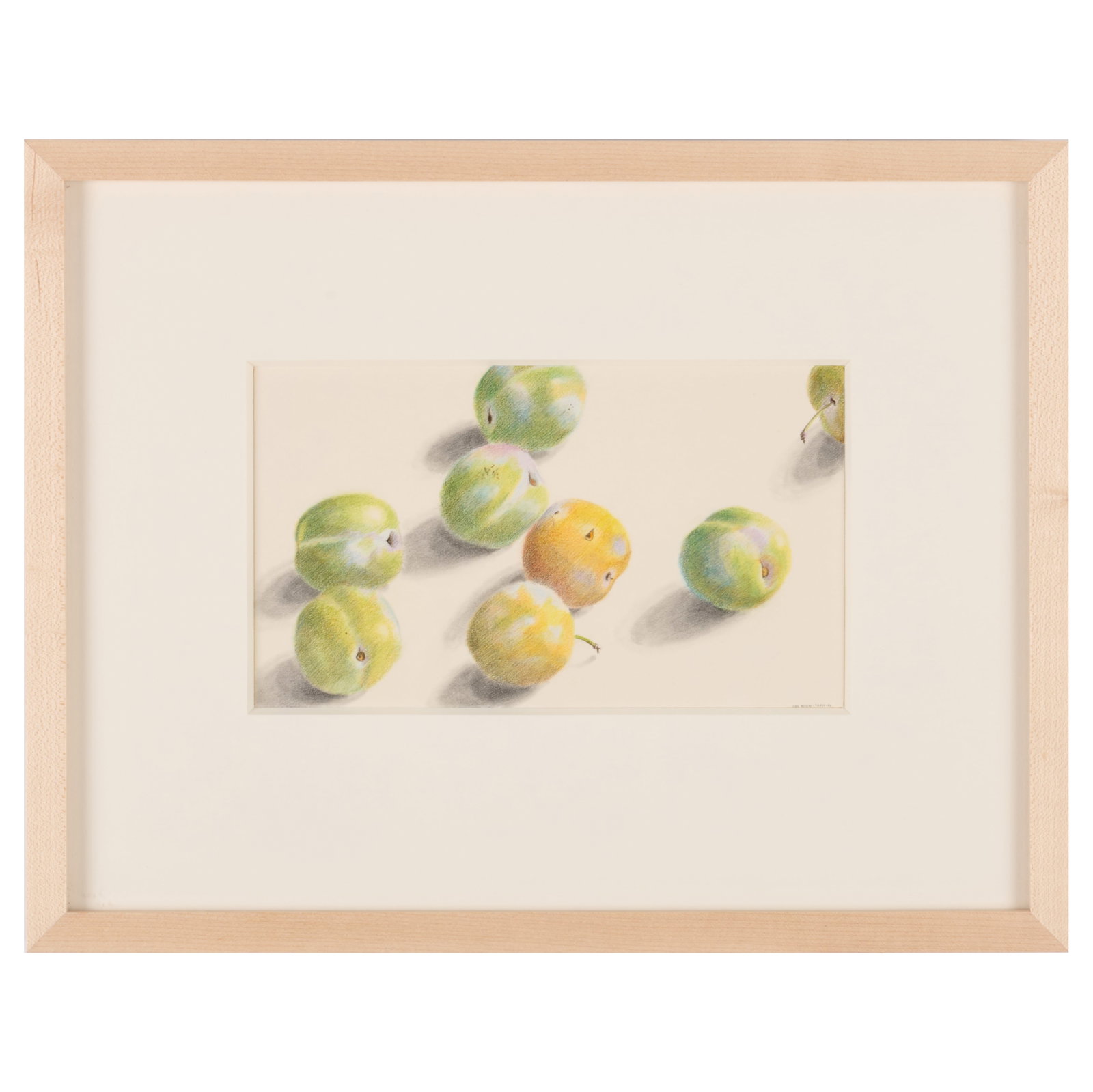 Ernesto San Aviles (1932-1991): Apples: Ernesto San Aviles (1932-1991): Apples Colored pencil on paper, signed 'San Aviles' and indistinctly dated lower right. 4 1/2 x 7 7/8 in. (sight), 10 3/4 x 14 in. (frame). The Collection of Simon Park