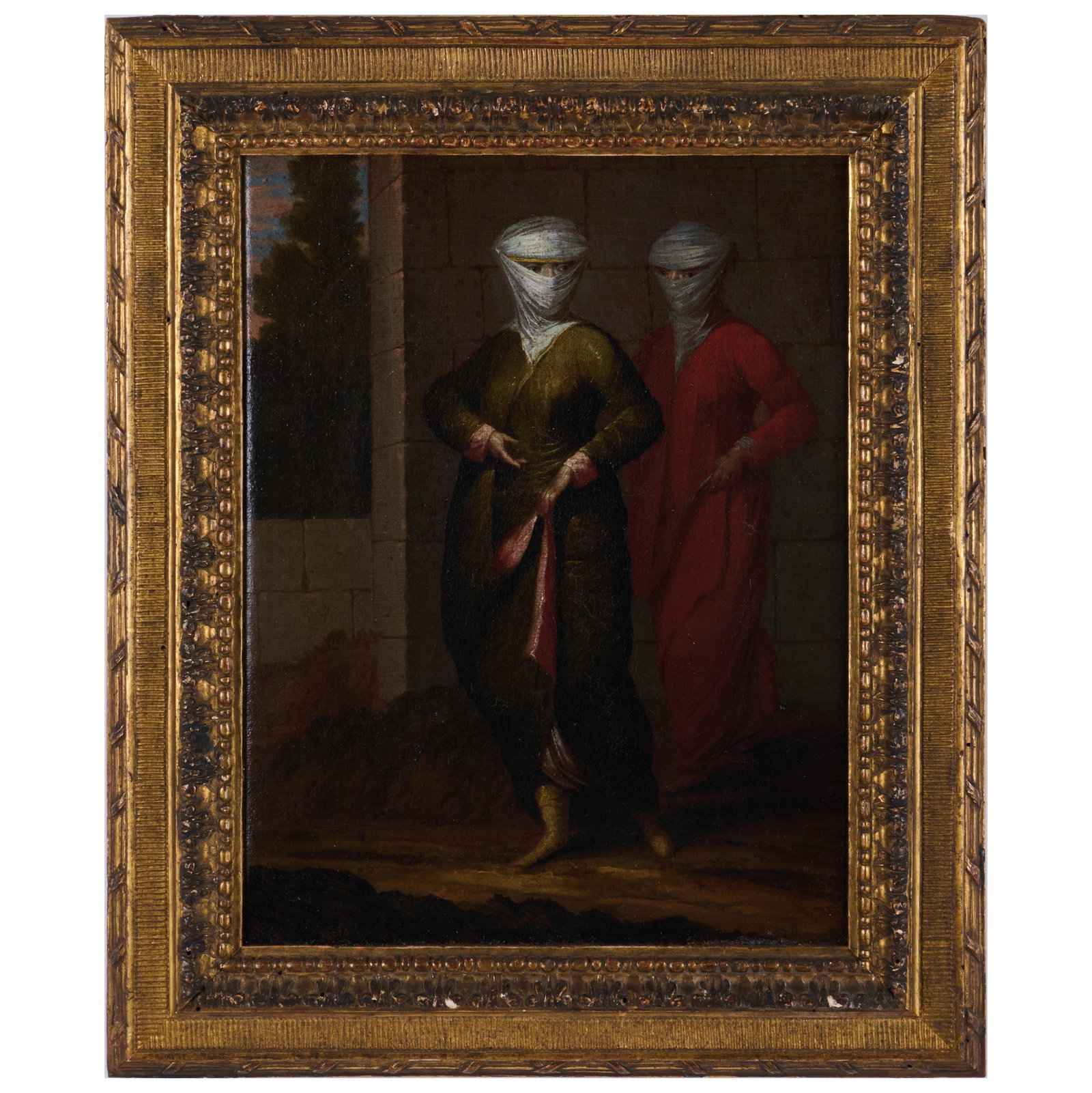 Attributed to Jean-Baptiste Van Mour (1631-1737): Turkish Women: Attributed to Jean-Baptiste Van Mour (1631-1737): Turkish Women Oil on canvas, unsigned, lined. 13 3/4 x 10 1/2 in., 18 x 15 in. (frame). The Collection of Simon Parkes.