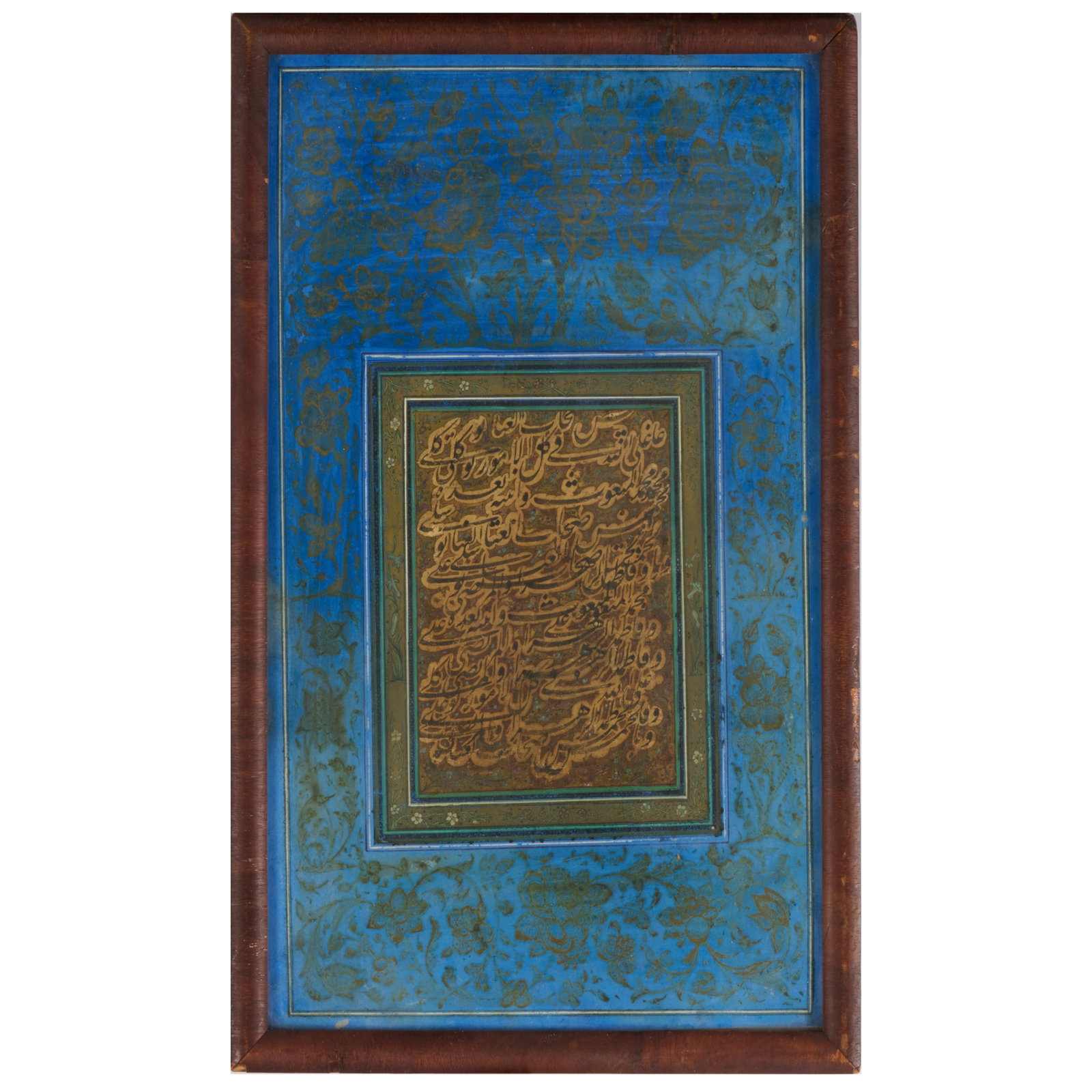 Middle Eastern School: Arabic Caligraphy: A Pair: Middle Eastern School: Arabic Caligraphy: A Pair Two gouache and ink with gold highlights on paper. Both 7 1/2 x 11 3/4 in. (sight), 8 1/2 x 13 in. (frame). The Collection of Simon Parkes