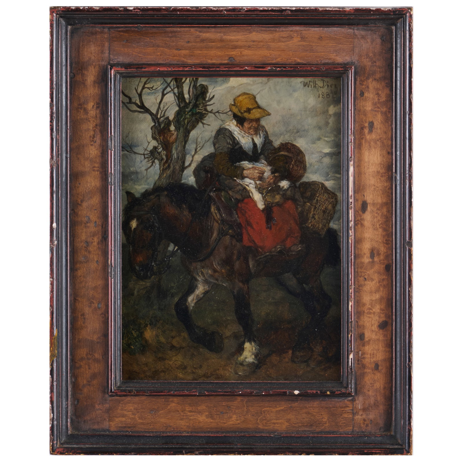 Wilhelm von Diez (1839-1907): On the Way to Market: Wilhelm von Diez (1839-1907): On the Way to Market Oil on panel, 1882, signed 'Wilh Diez' and dated upper right. 9 x 6 1/2 in., 12 1/2 x 10 1/4 in. (frame). Collection E.A. Fleischmann.Sold