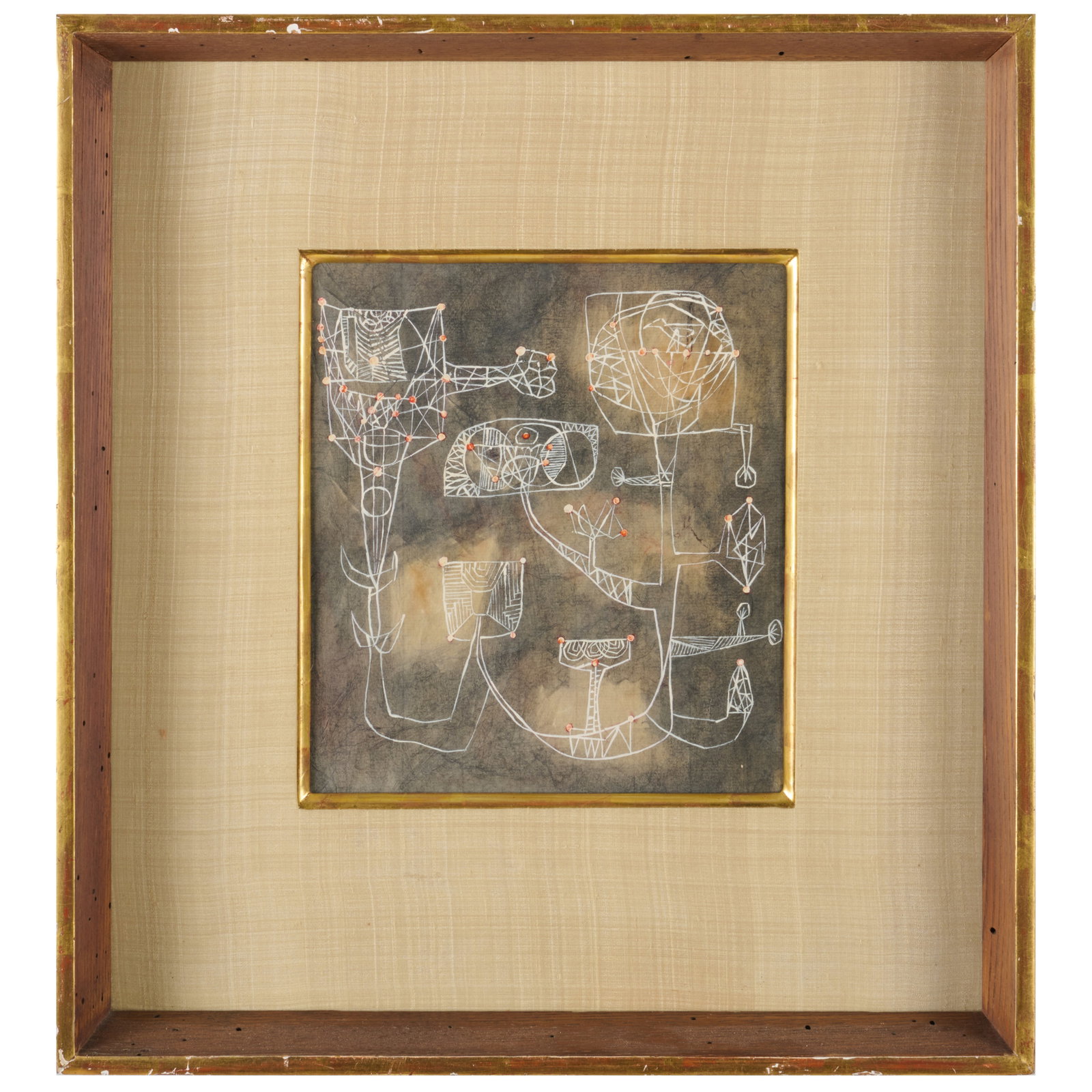 20th Century School: White Figure: 20th Century School: White Figure Ink and gouache on tissue-thin paper, unsigned. 11 3/4 x 10 3/4 in. (sheet), 18 3/4 x 17 in. (frame). The Collection of Simon Parkes.