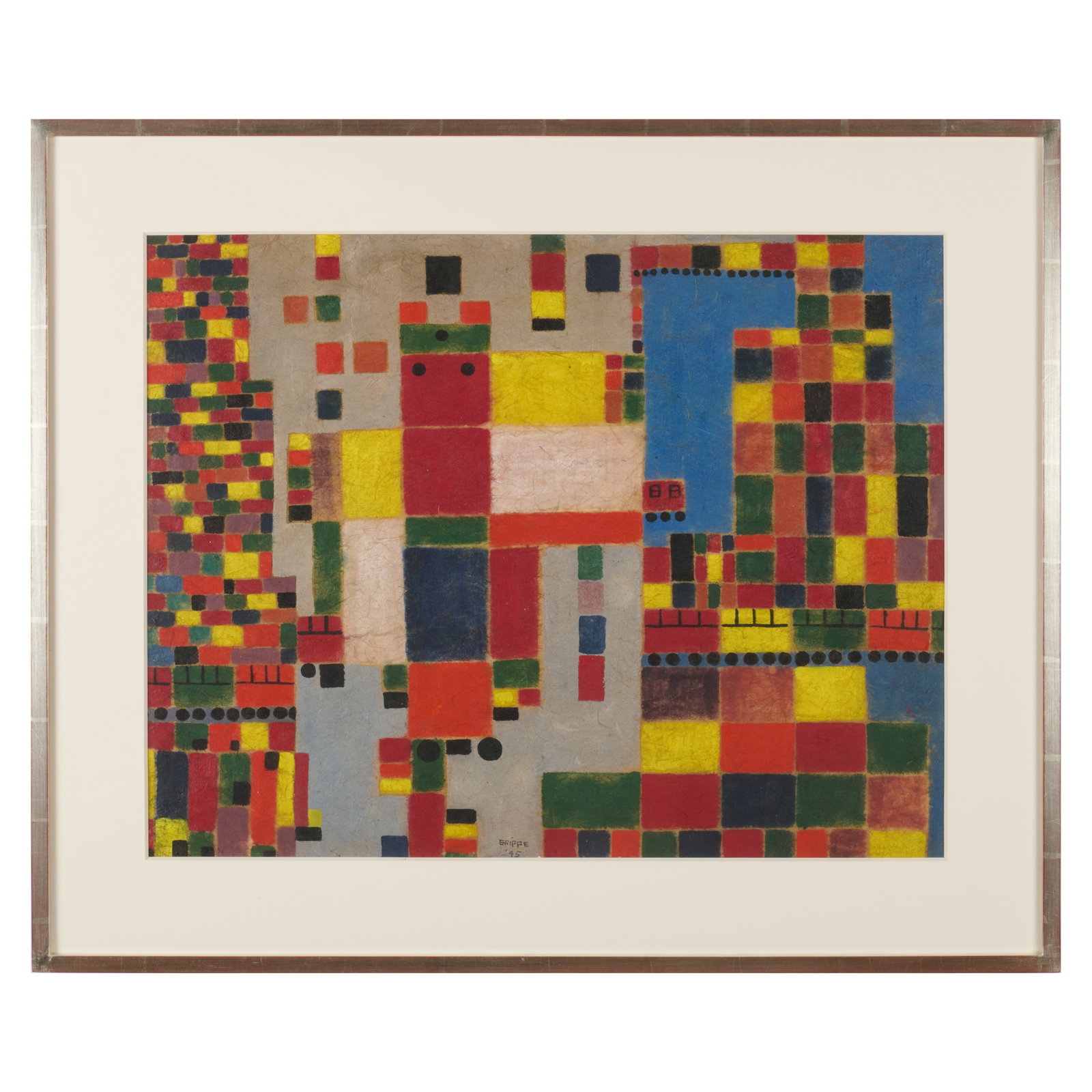 Peter Grippe (1919-2002): Untitled: Peter Grippe (1919-2002): Untitled Gouache on handmade paper, 1945, signed 'Grippe' and dated lower center. 19 1/4 x 25 in. (sight), 26 3/4 x 32 1/4 in. (frame). Collection of John Githens and Ingebor
